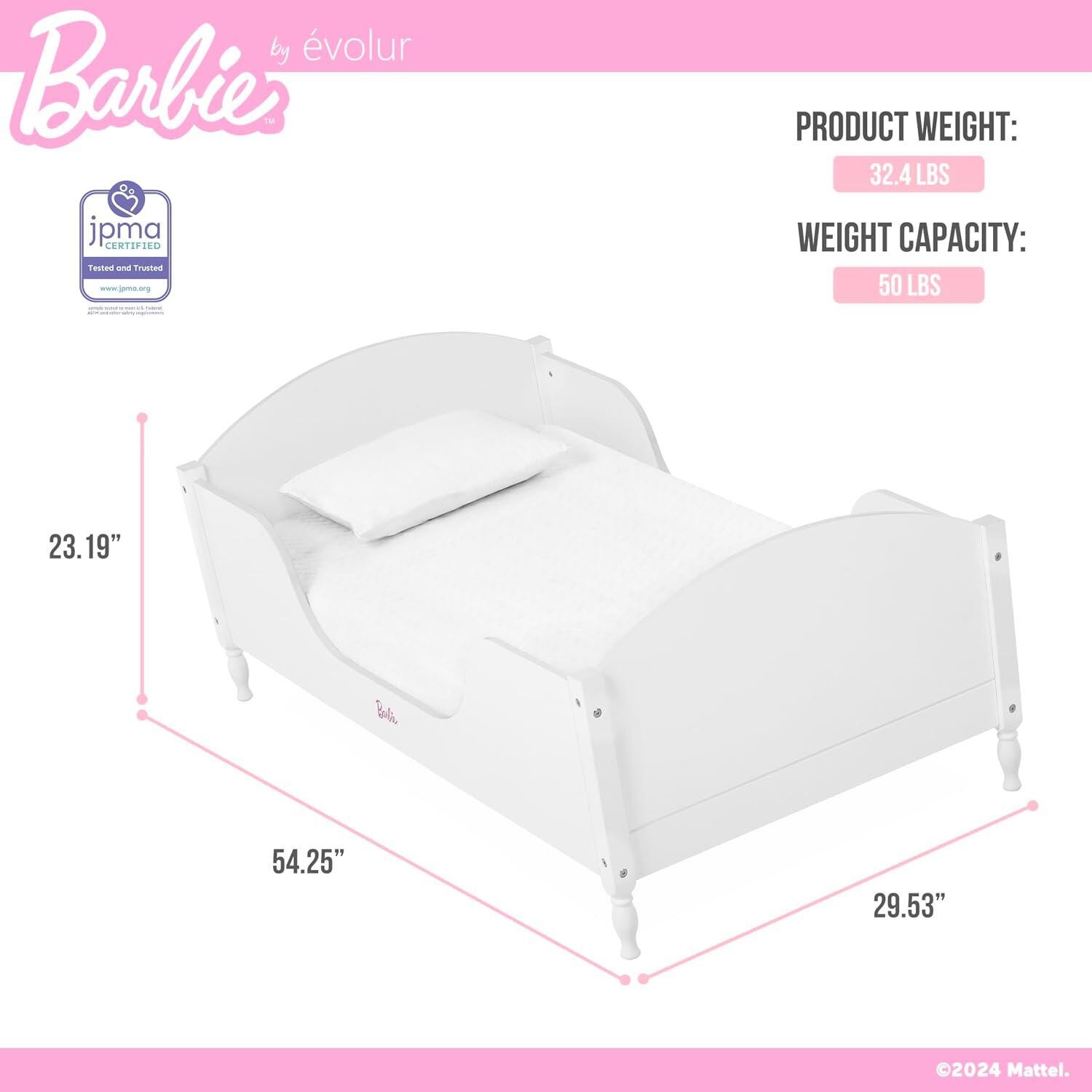 Barbie By Evolur Dreamscape Toddler Bed, White, large