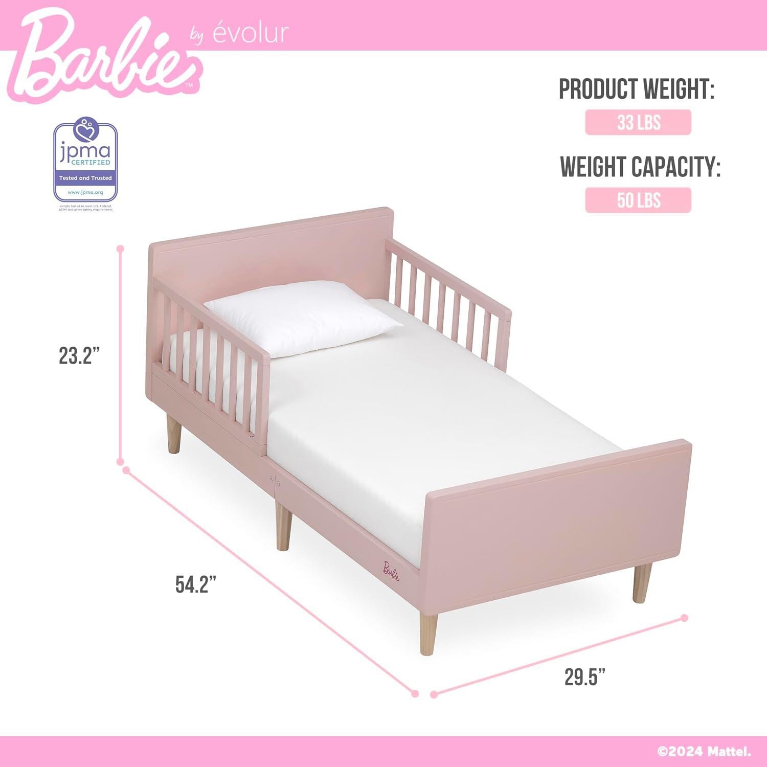 Barbie By Evolur Los Altos Toddler Bed, Blush Pink/Beige, large