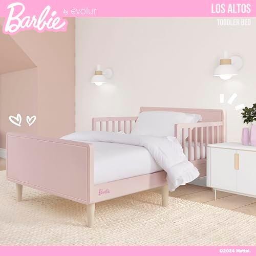 Barbie By Evolur Los Altos Toddler Bed, Blush Pink/Beige, large