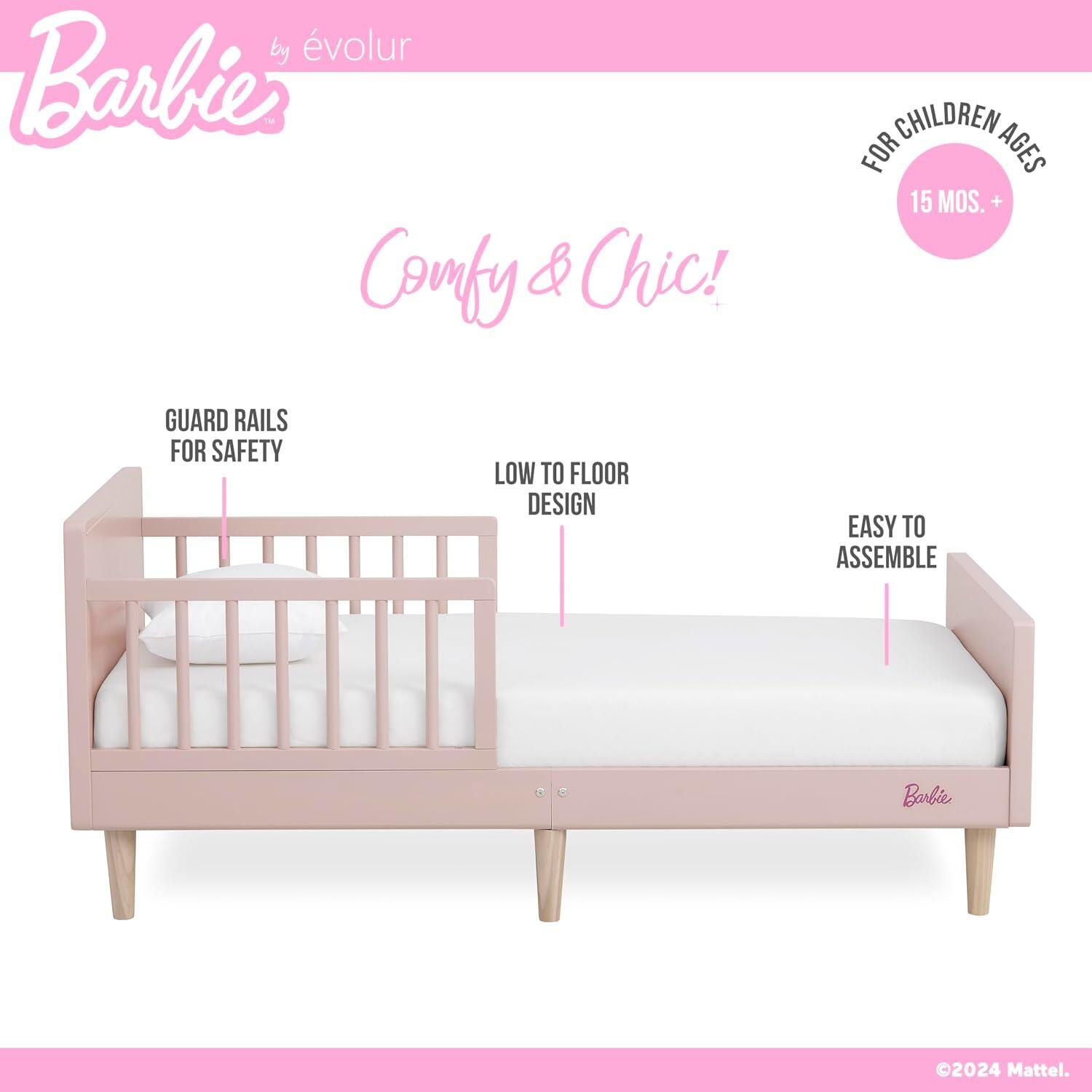 Barbie By Evolur Los Altos Toddler Bed, Blush Pink/Beige, large