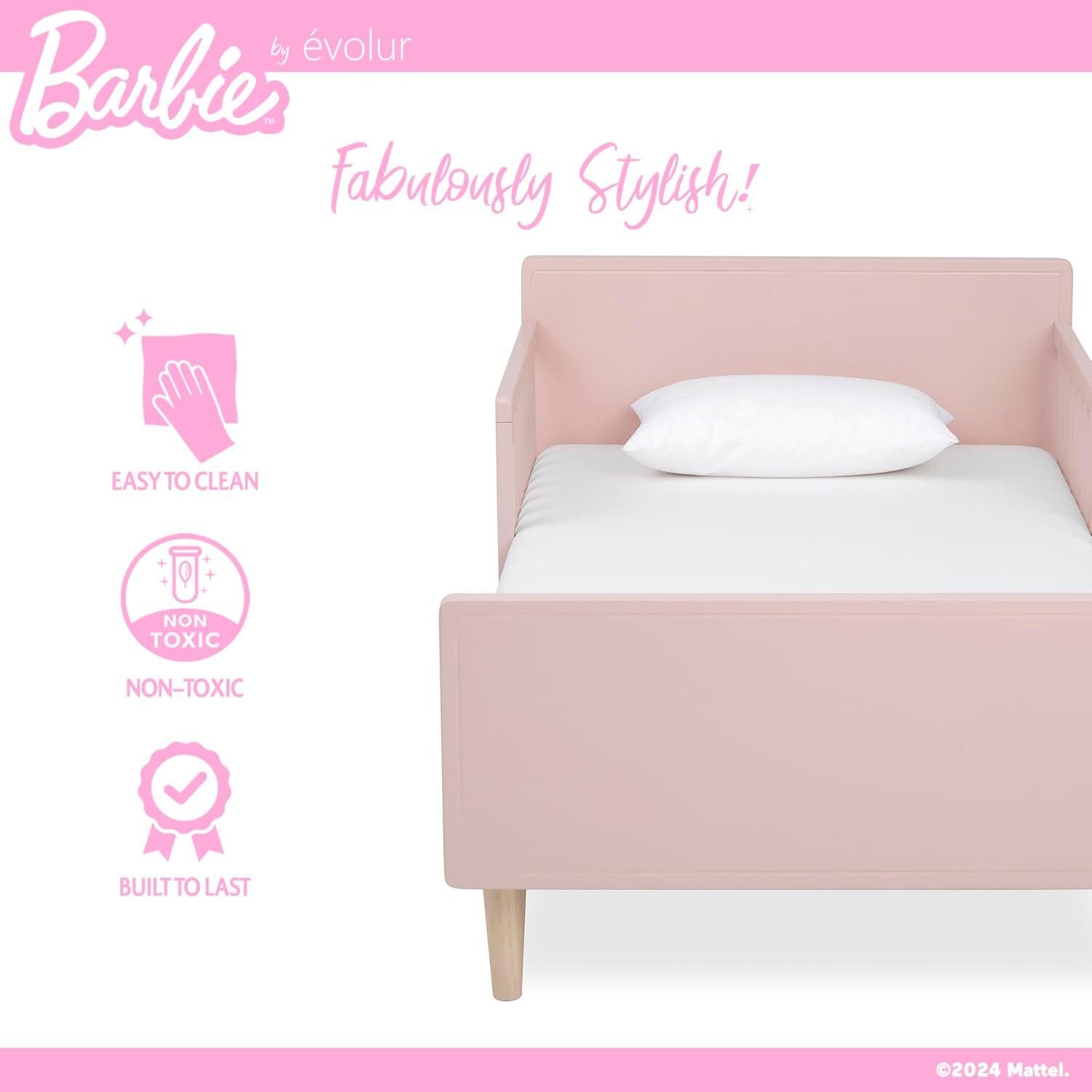 Barbie By Evolur Los Altos Toddler Bed, Blush Pink/Beige, large