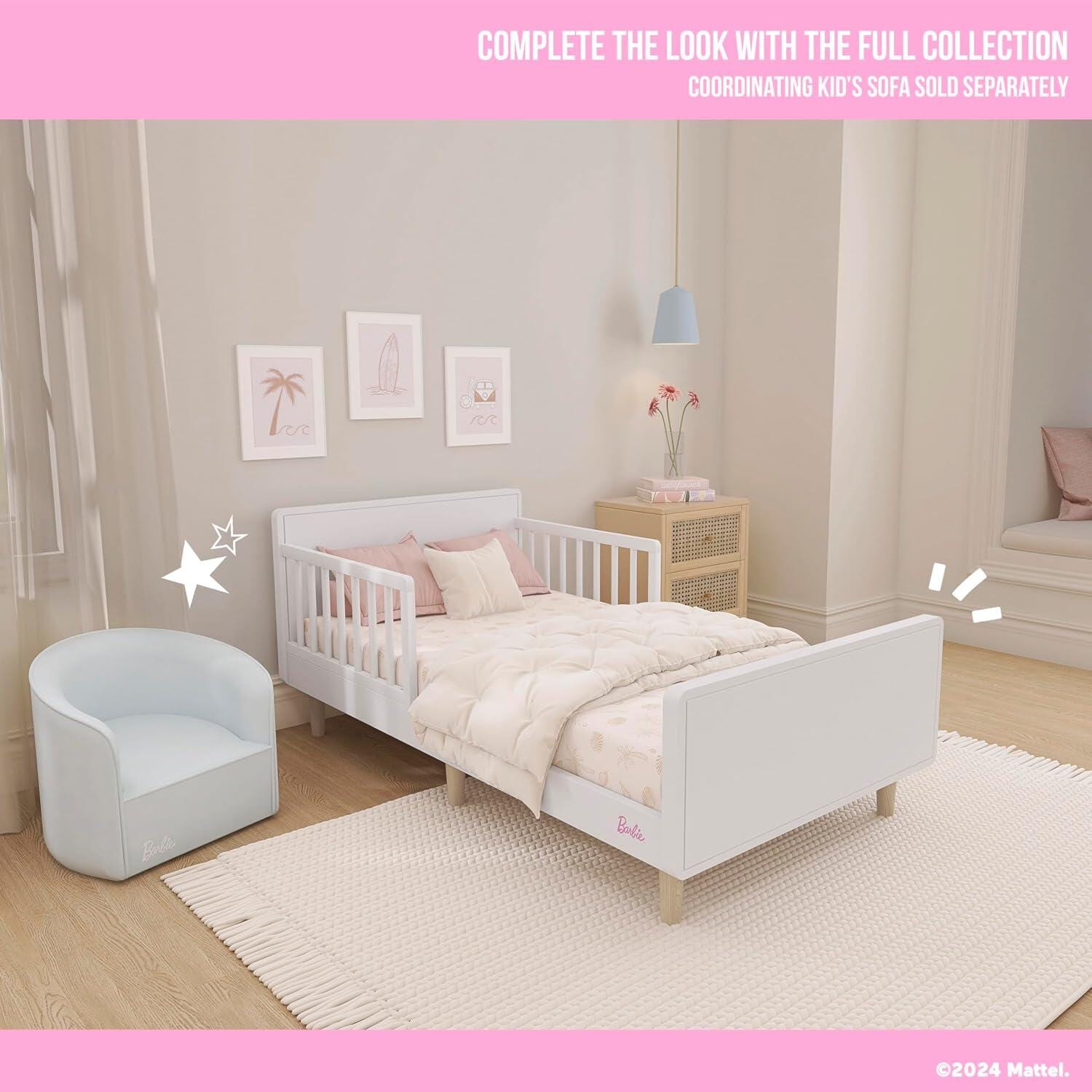 Barbie By Evolur Los Altos Toddler Bed, Lavender Sky/Beige, large