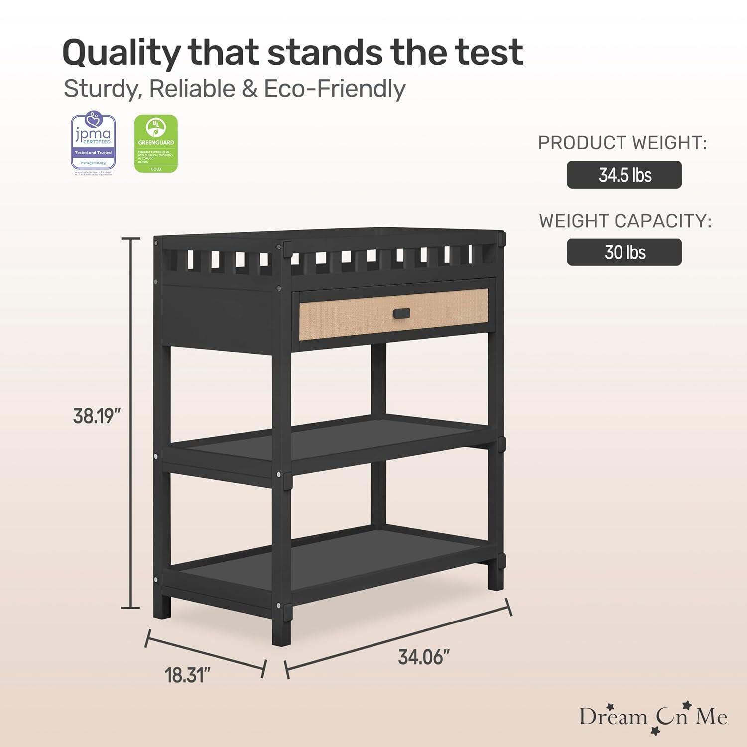 Dream On Me Doula Changing Table, Matte Black, large