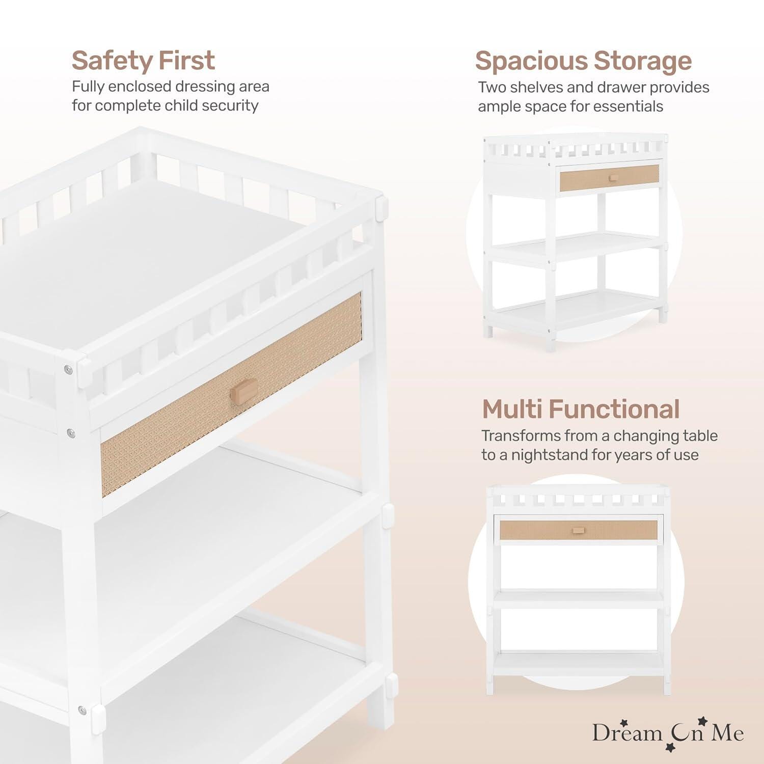 Dream On Me Doula Changing Table, White/Natural, large