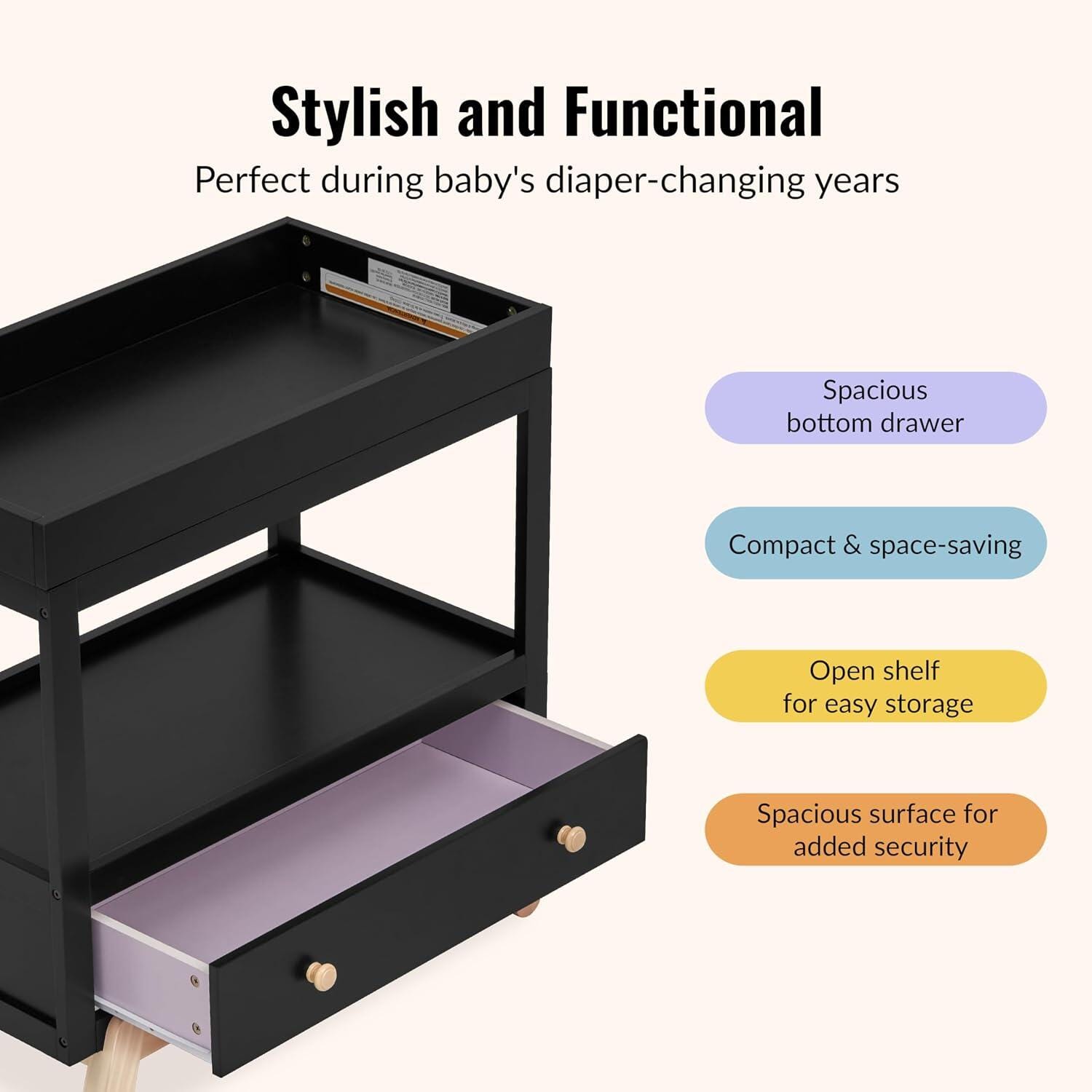 Dream On Me Hygge Solid Changing Table, Black/Tan, large