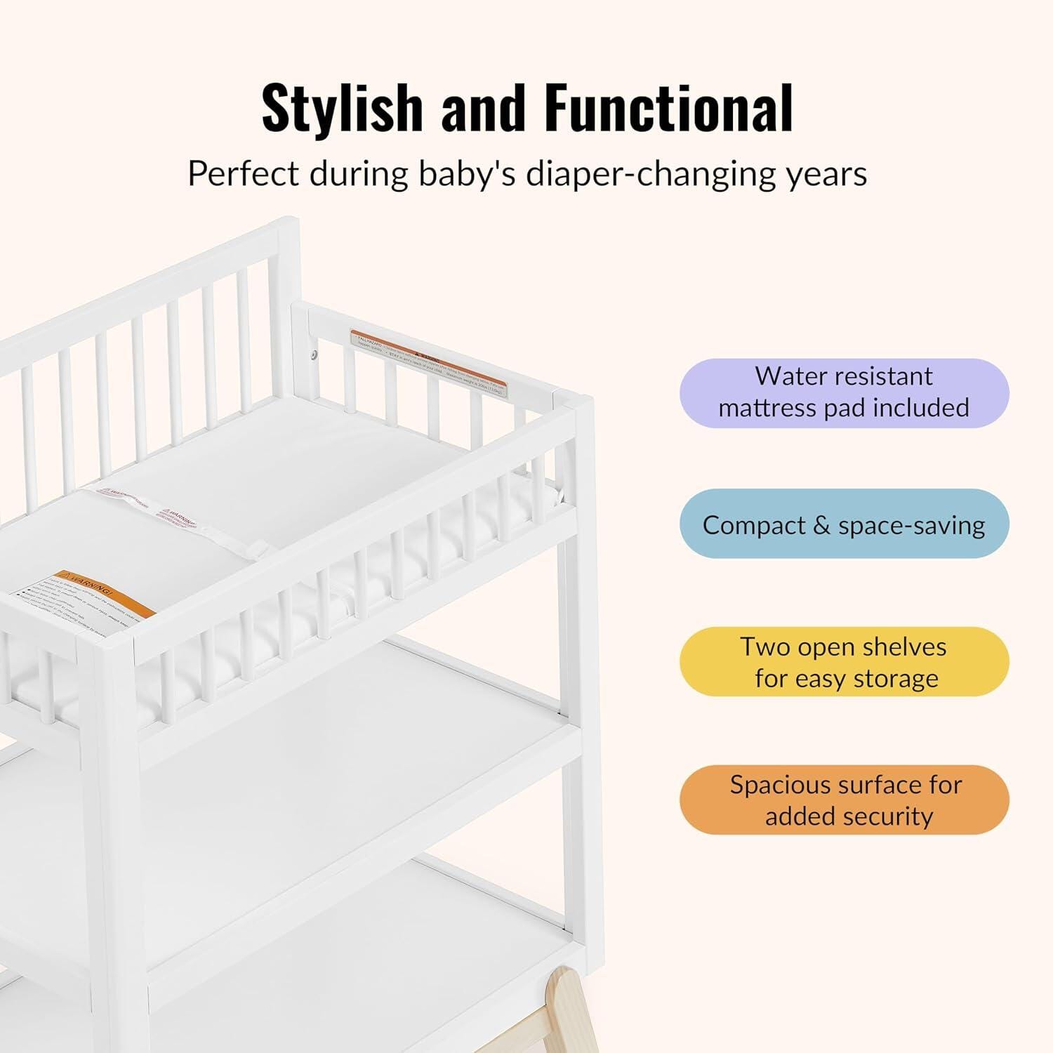 Dream On Me Hygge Changing Table, Vintage White/Tan, large