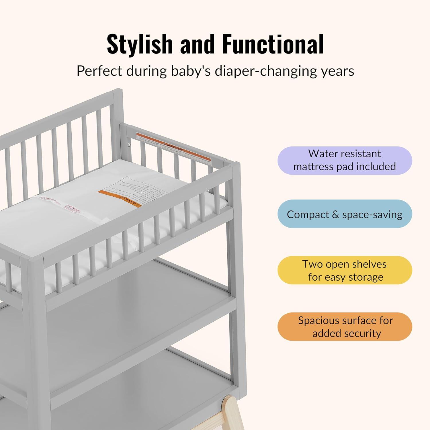 Dream On Me Hygge Changing Table, Pebble Gray/Tan, large