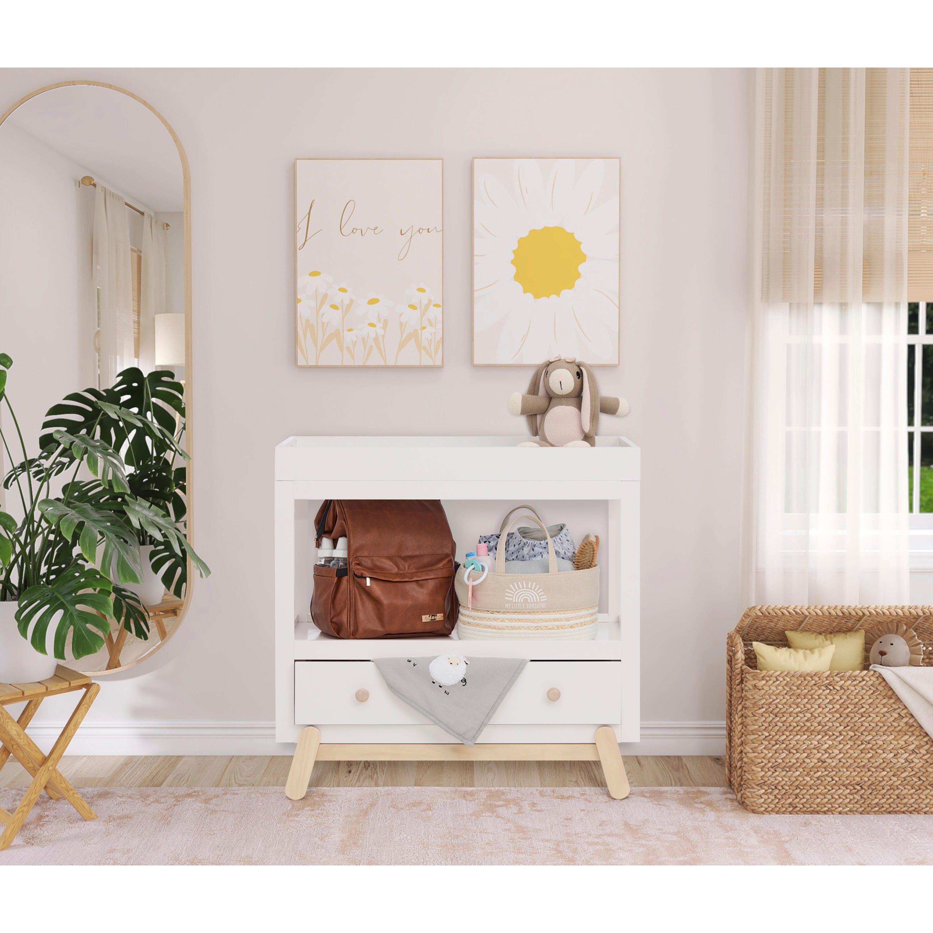 Dream On Me Hygge Solid Changing Table, White/Tan, rollover