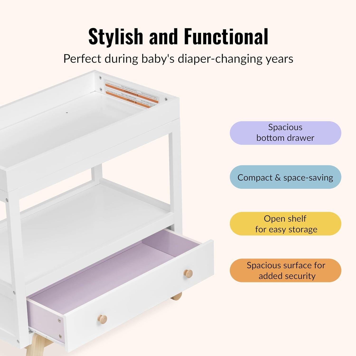 Dream On Me Hygge Solid Changing Table, White/Tan, large