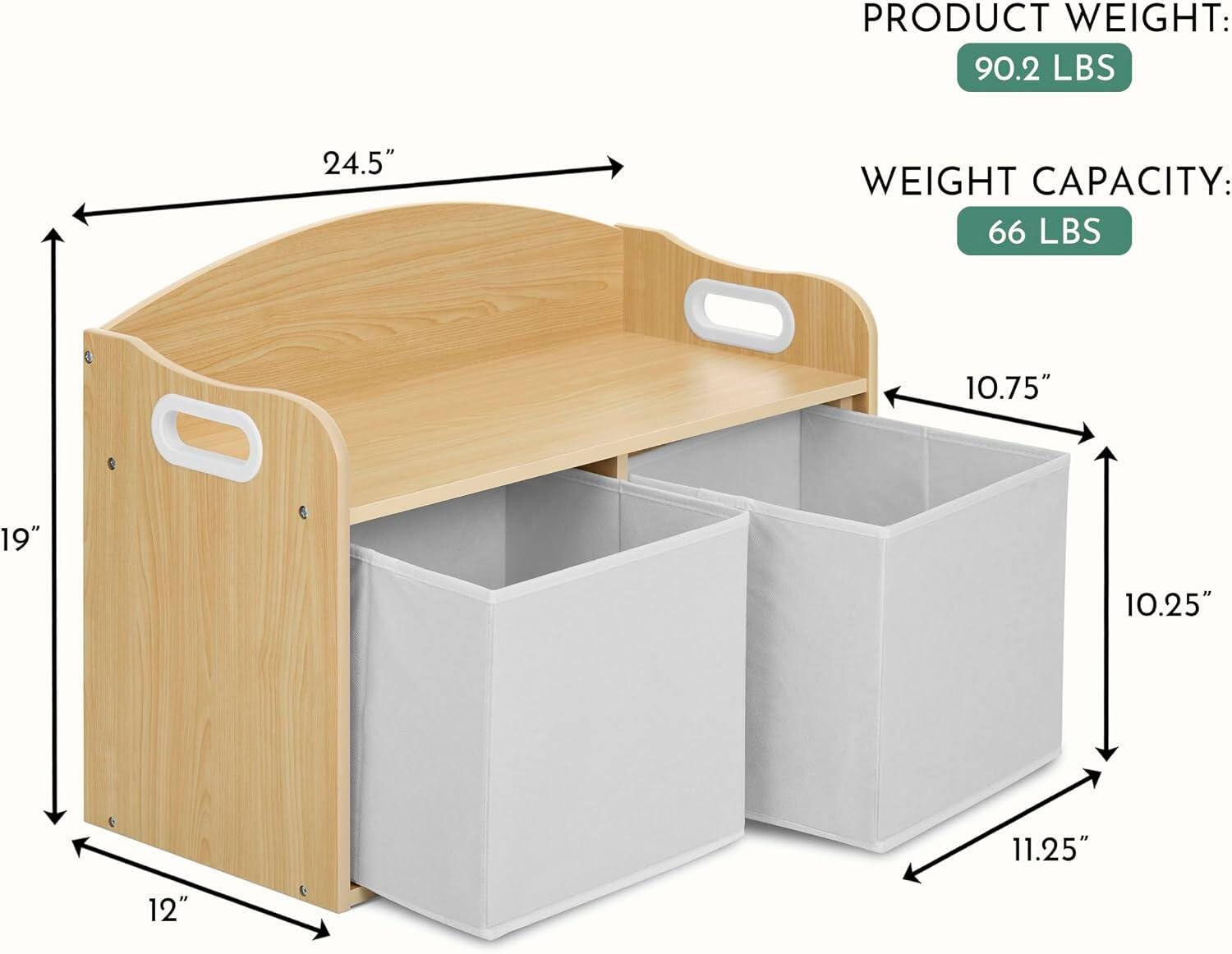 Evolur Kids Storage Bench, Natural/White, large