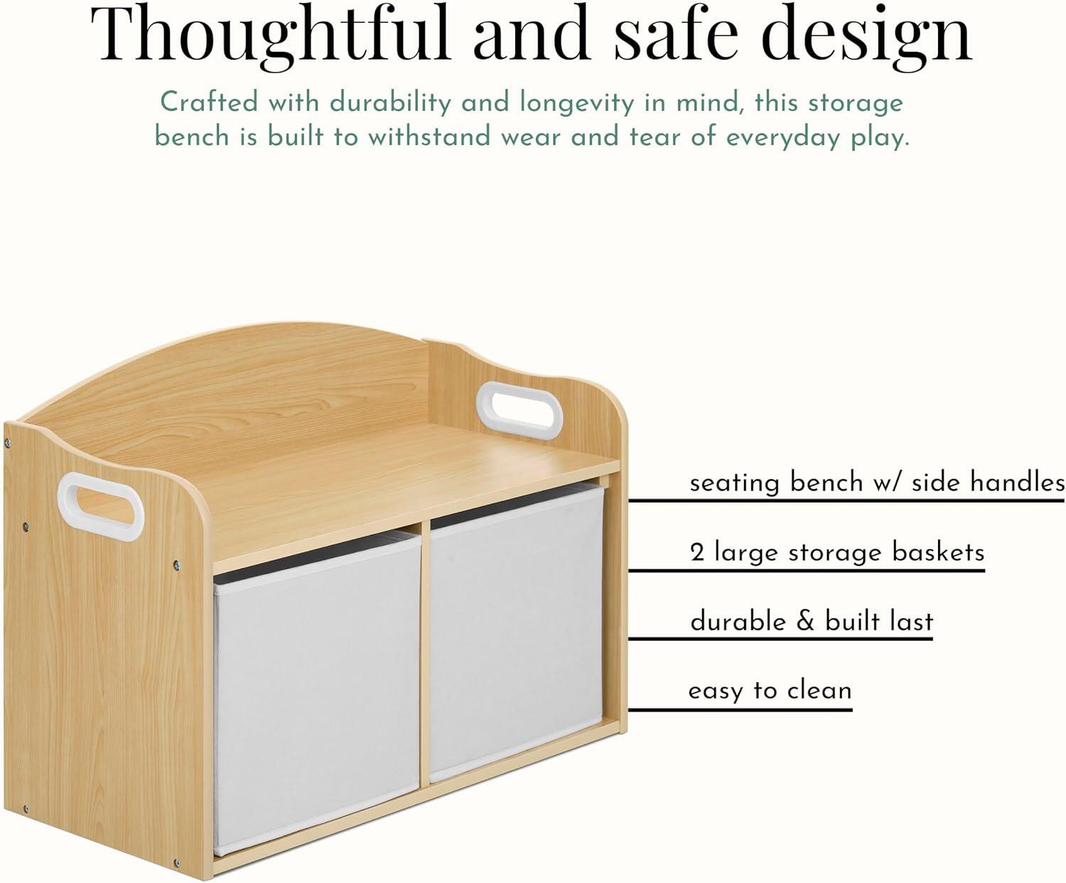 Evolur Kids Storage Bench, Natural/White, large