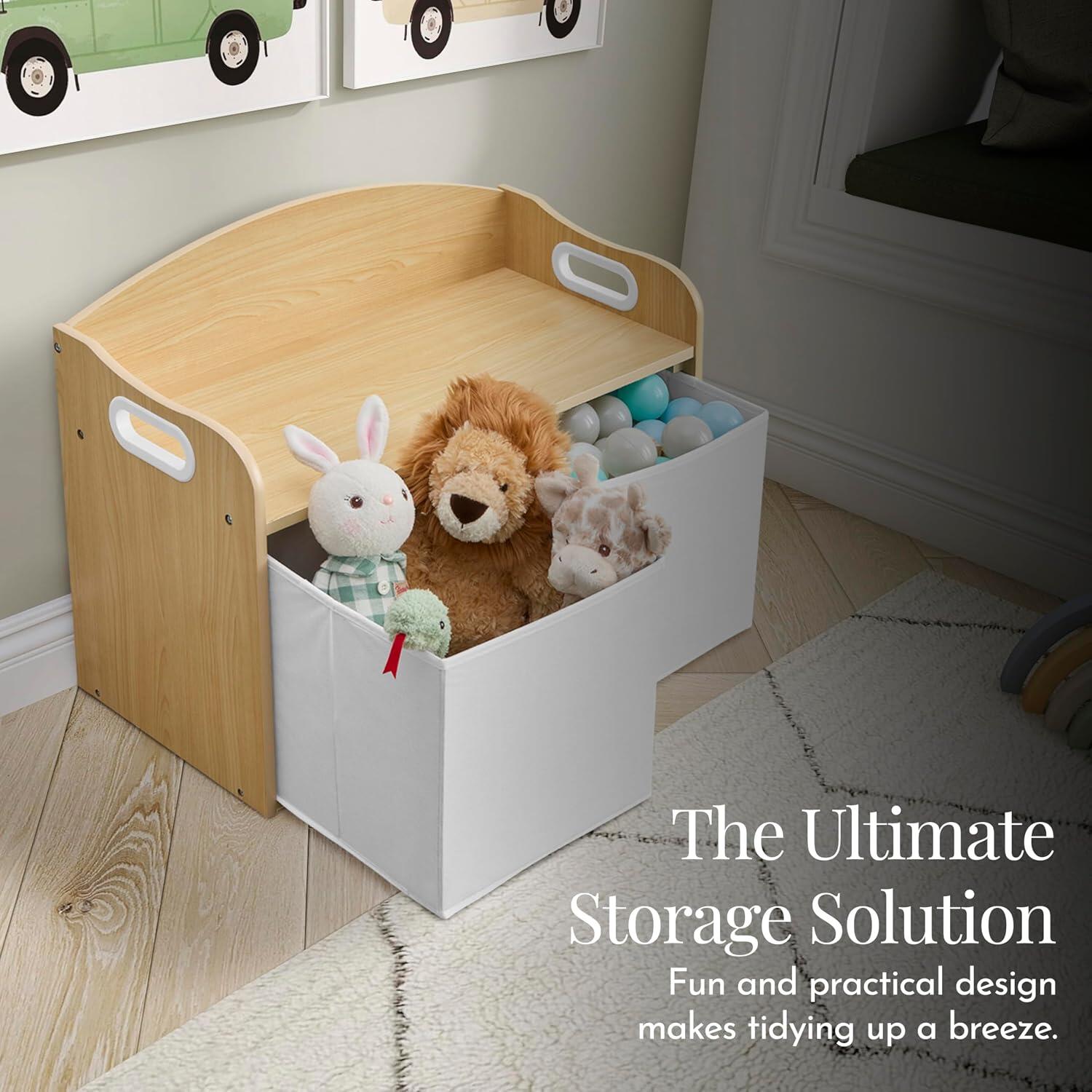 Evolur Kids Storage Bench, Natural/White, large