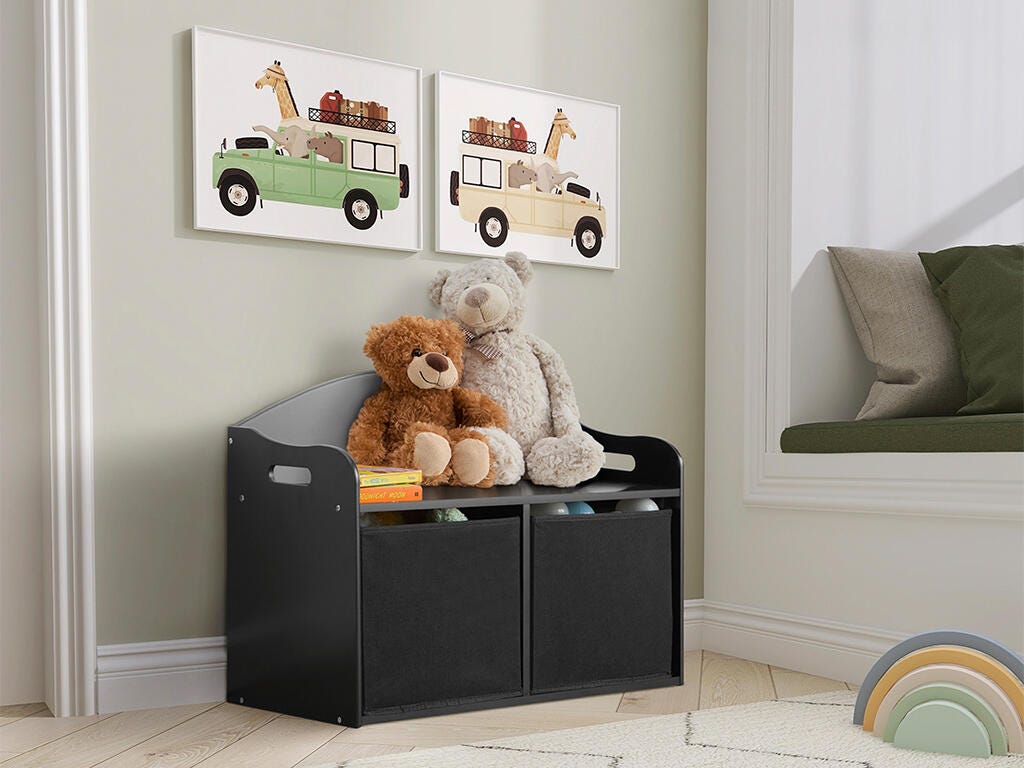 Evolur Kids Storage Bench, Matte Black, rollover