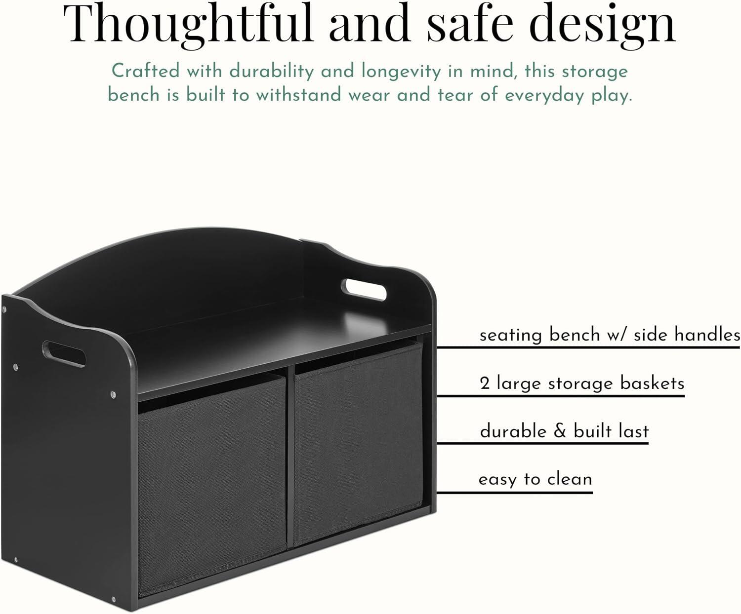 Evolur Kids Storage Bench, Matte Black, large