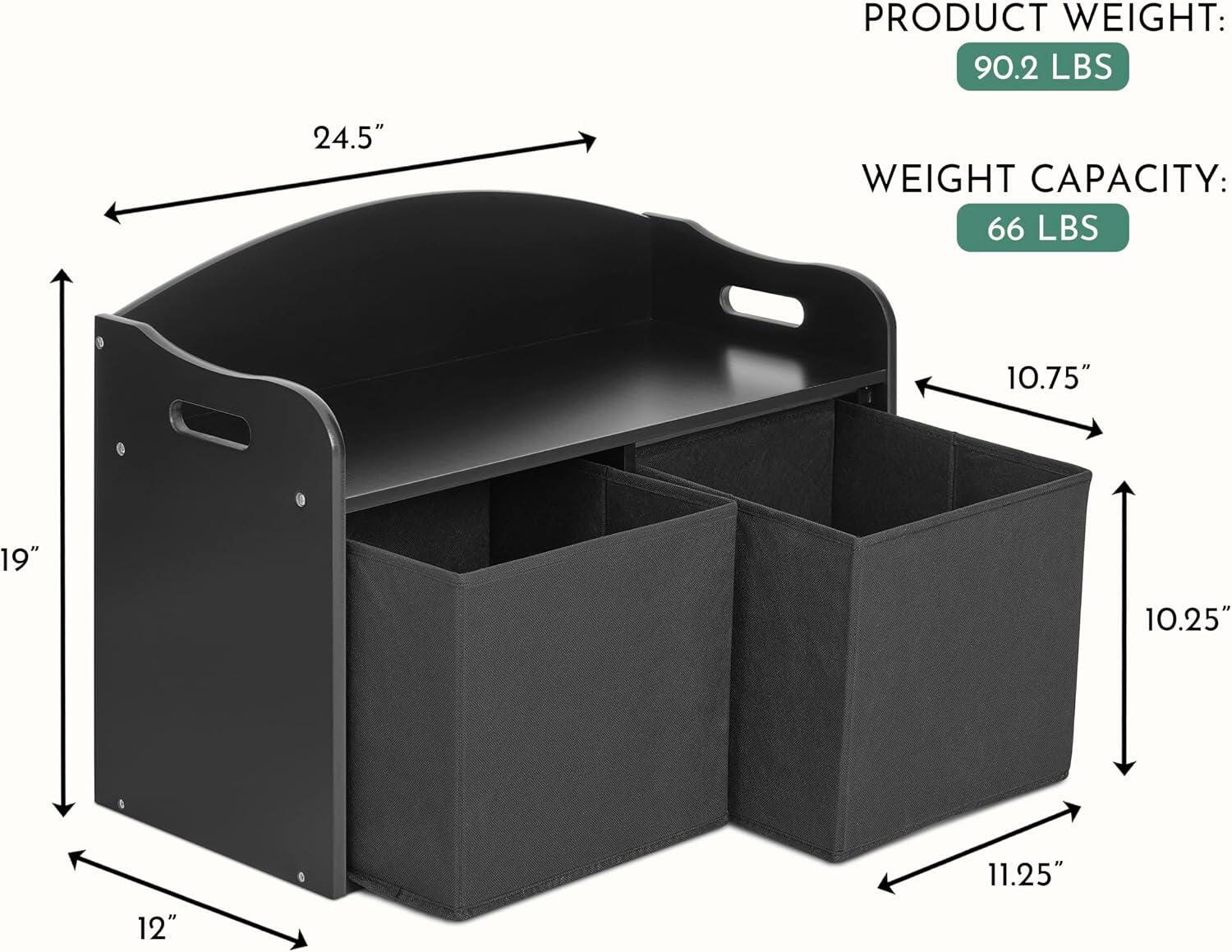 Evolur Kids Toy Chest, Matte Black, large