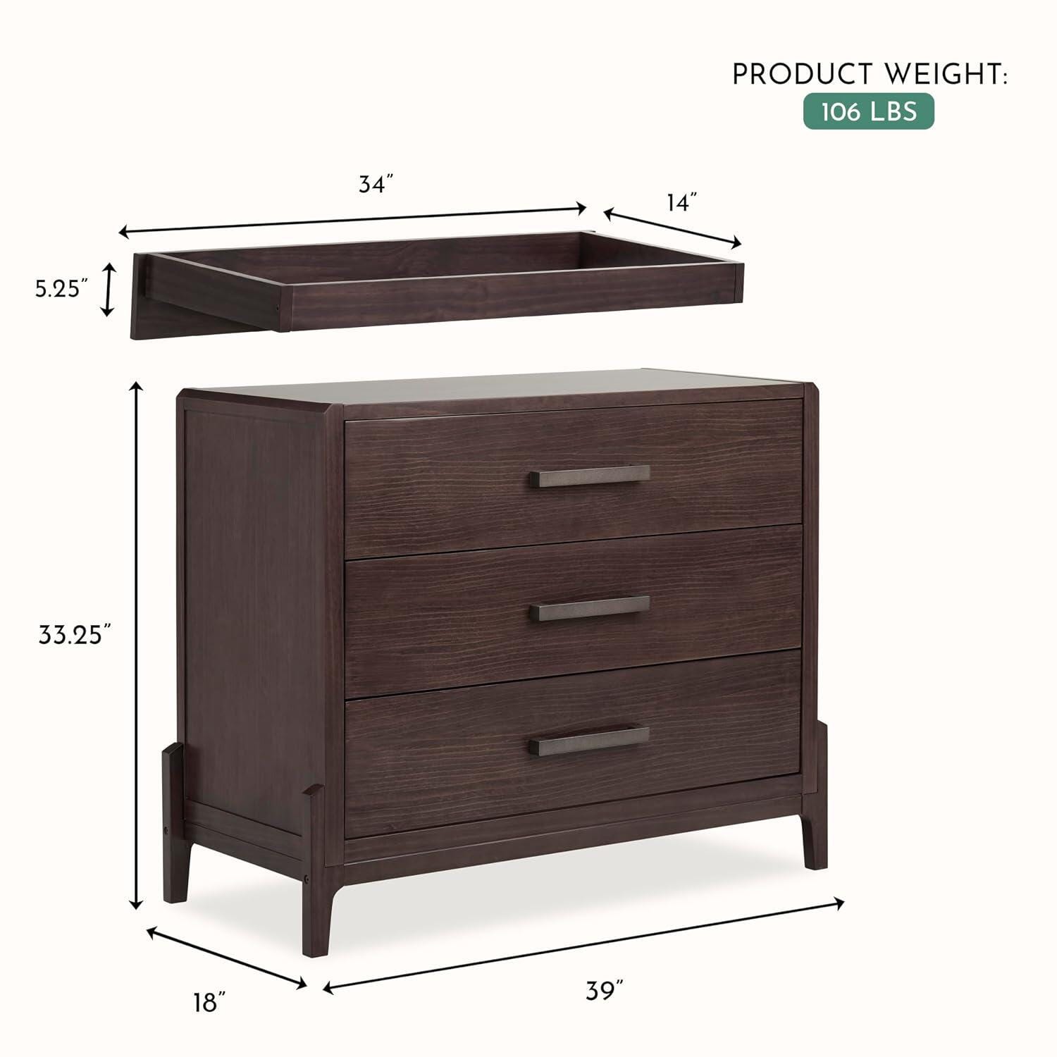Evolur Atlas 3 Drawers Dresser with Changing Topper, , large