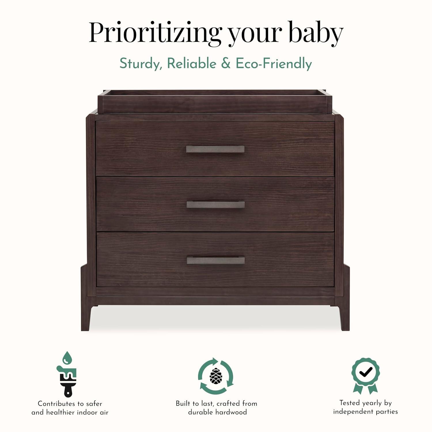 Evolur Atlas 3 Drawers Dresser with Changing Topper, , large