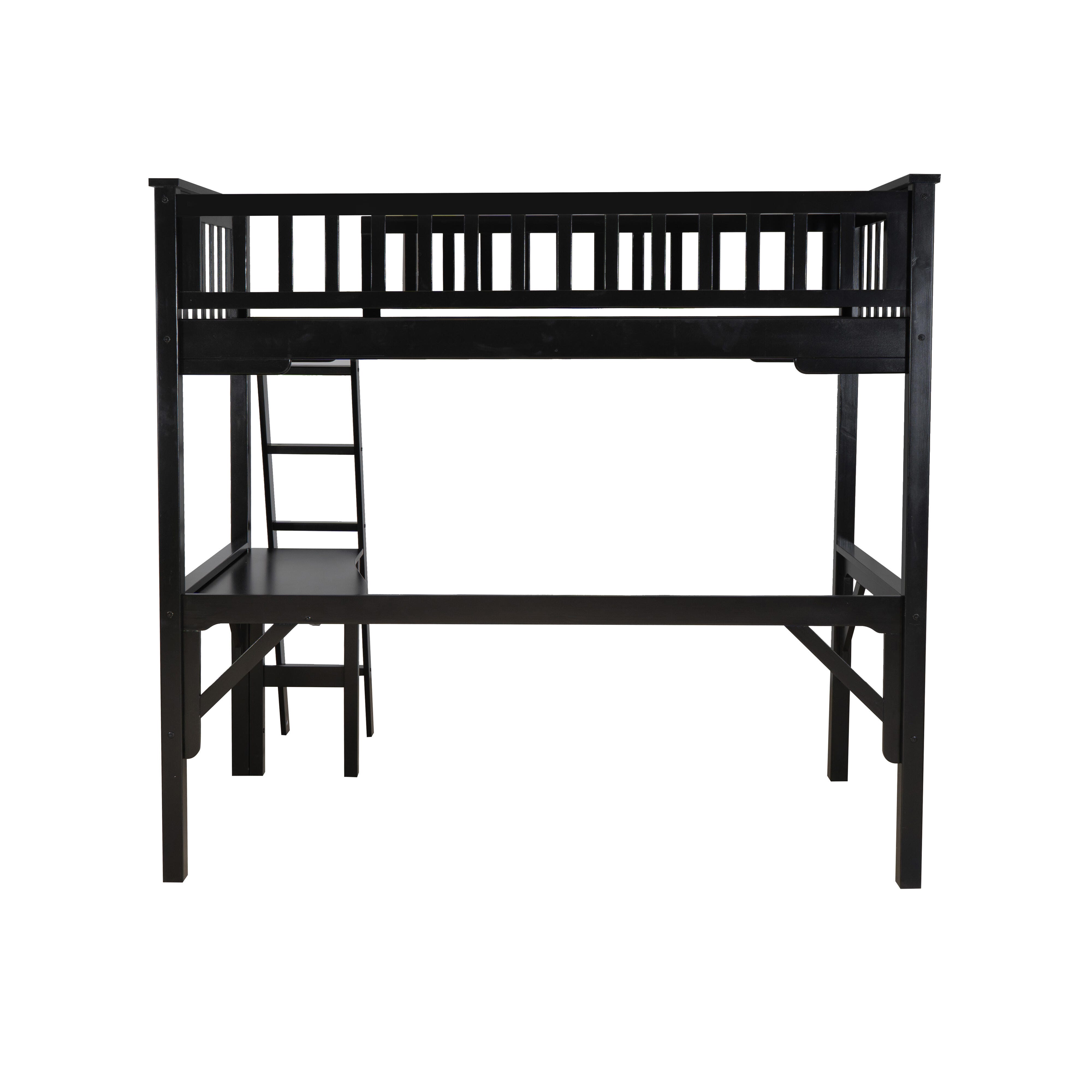 Linon Cale Twin Loft Bed with Storage, Black, large