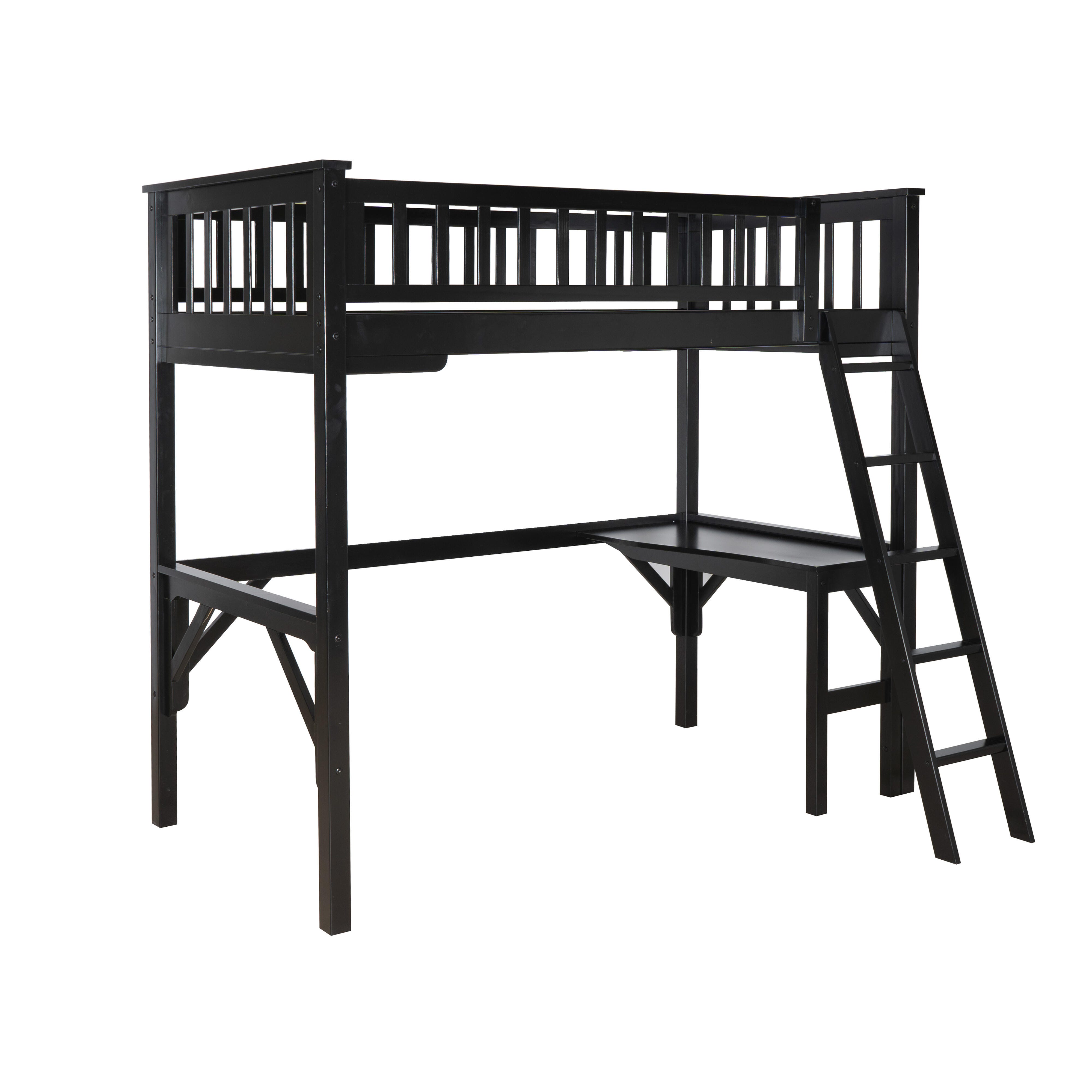 Linon Cale Twin Loft Bed with Storage, Black, large