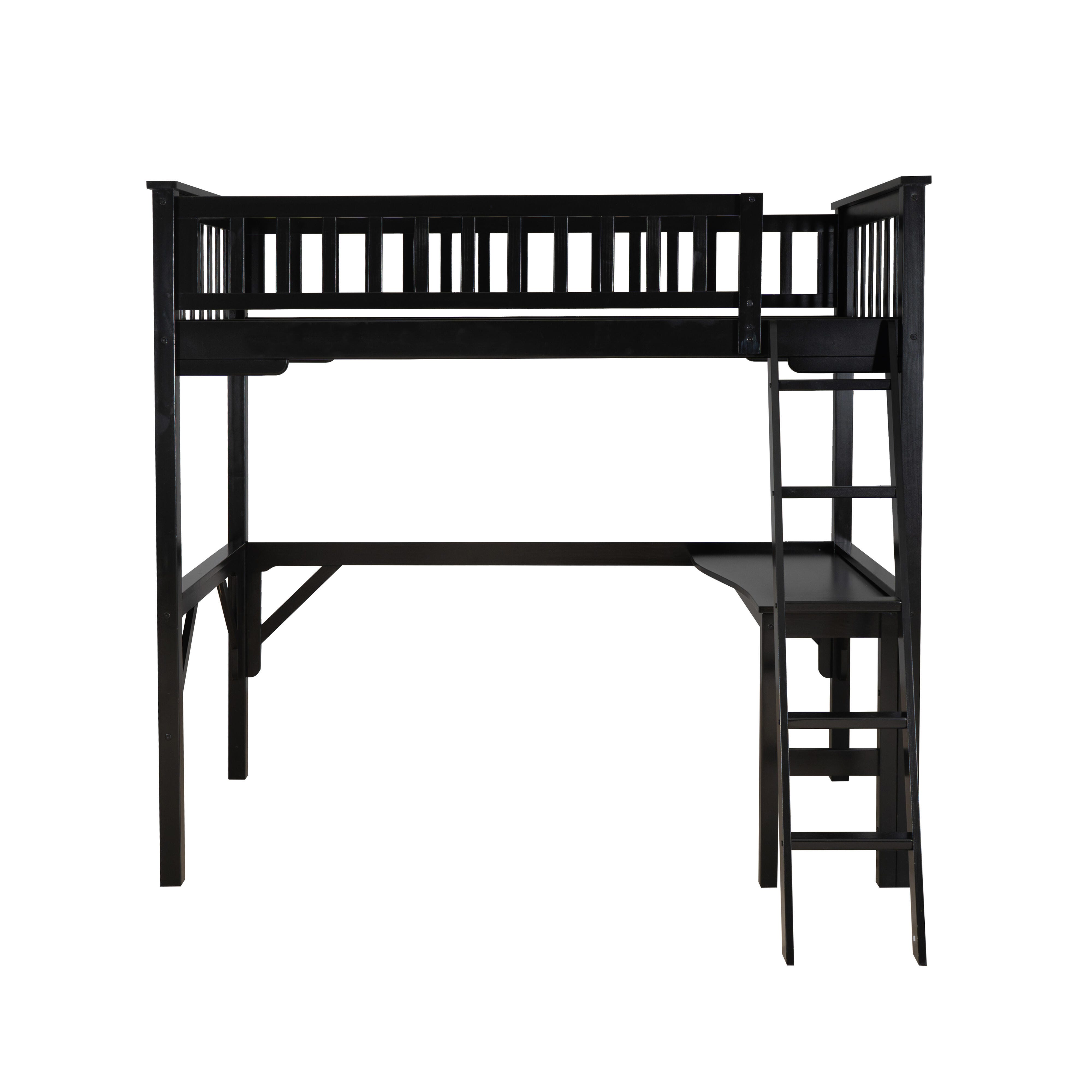 Linon Cale Twin Loft Bed with Storage, Black, large