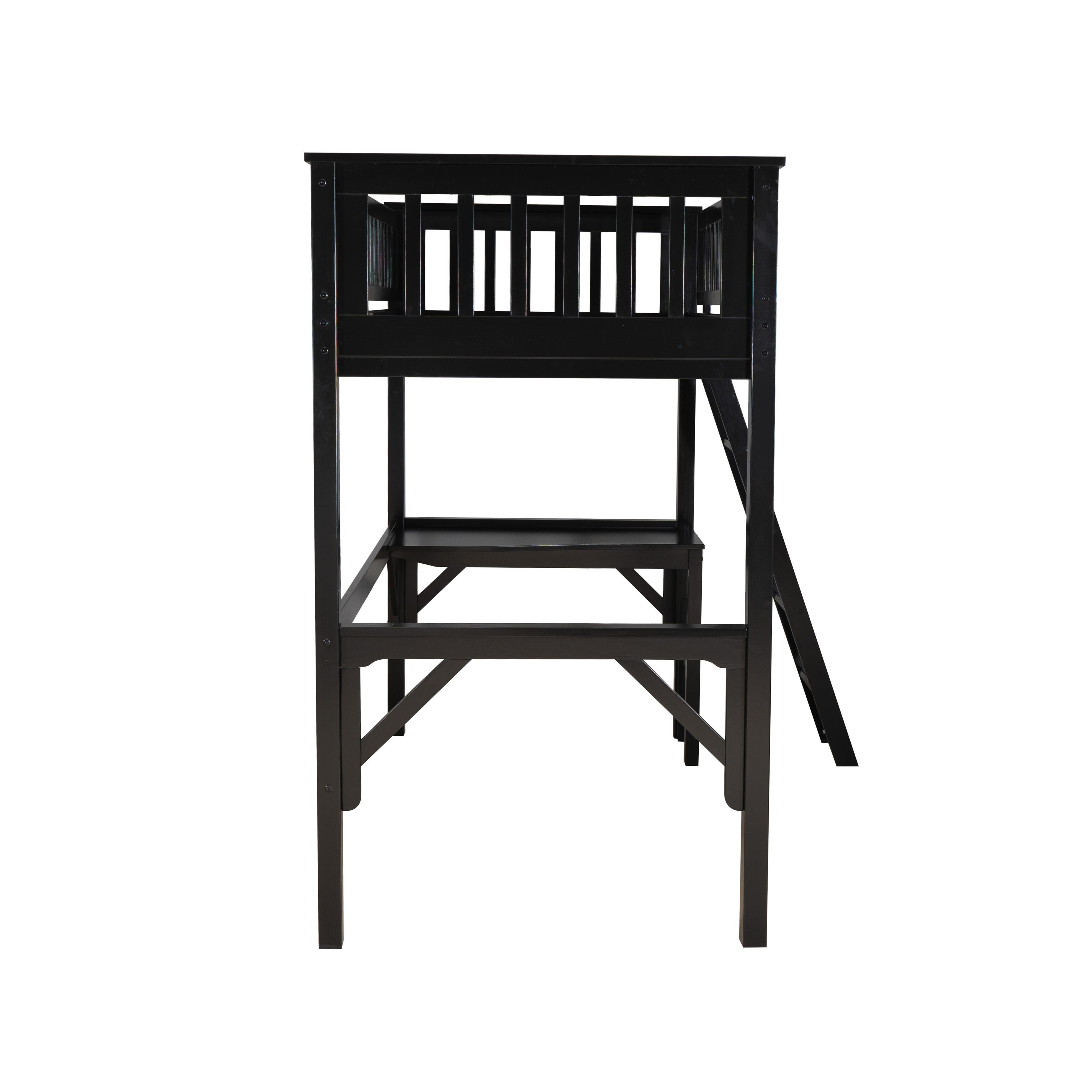 Linon Cale Twin Loft Bed with Storage, Black, large