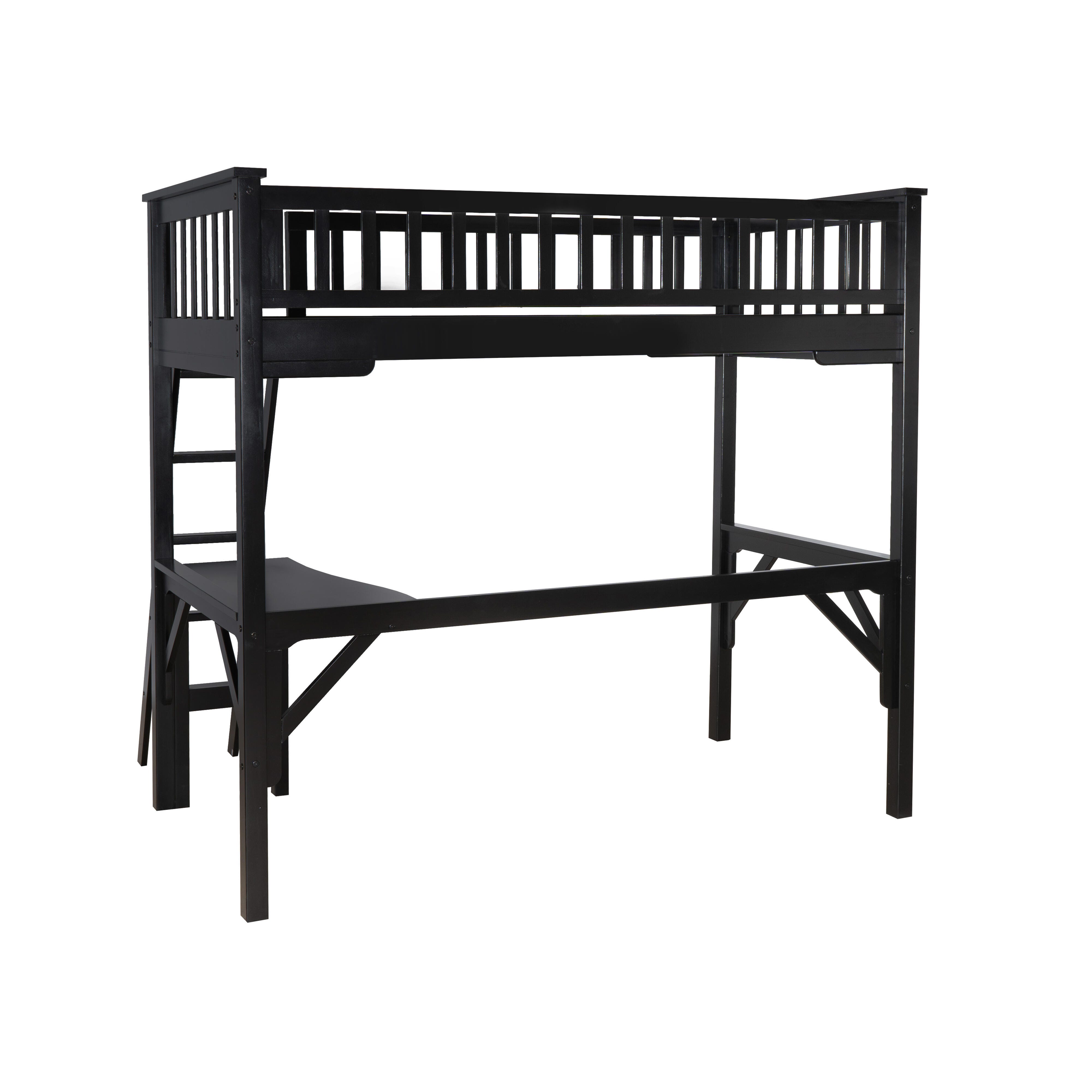 Linon Cale Twin Loft Bed with Storage, Black, large