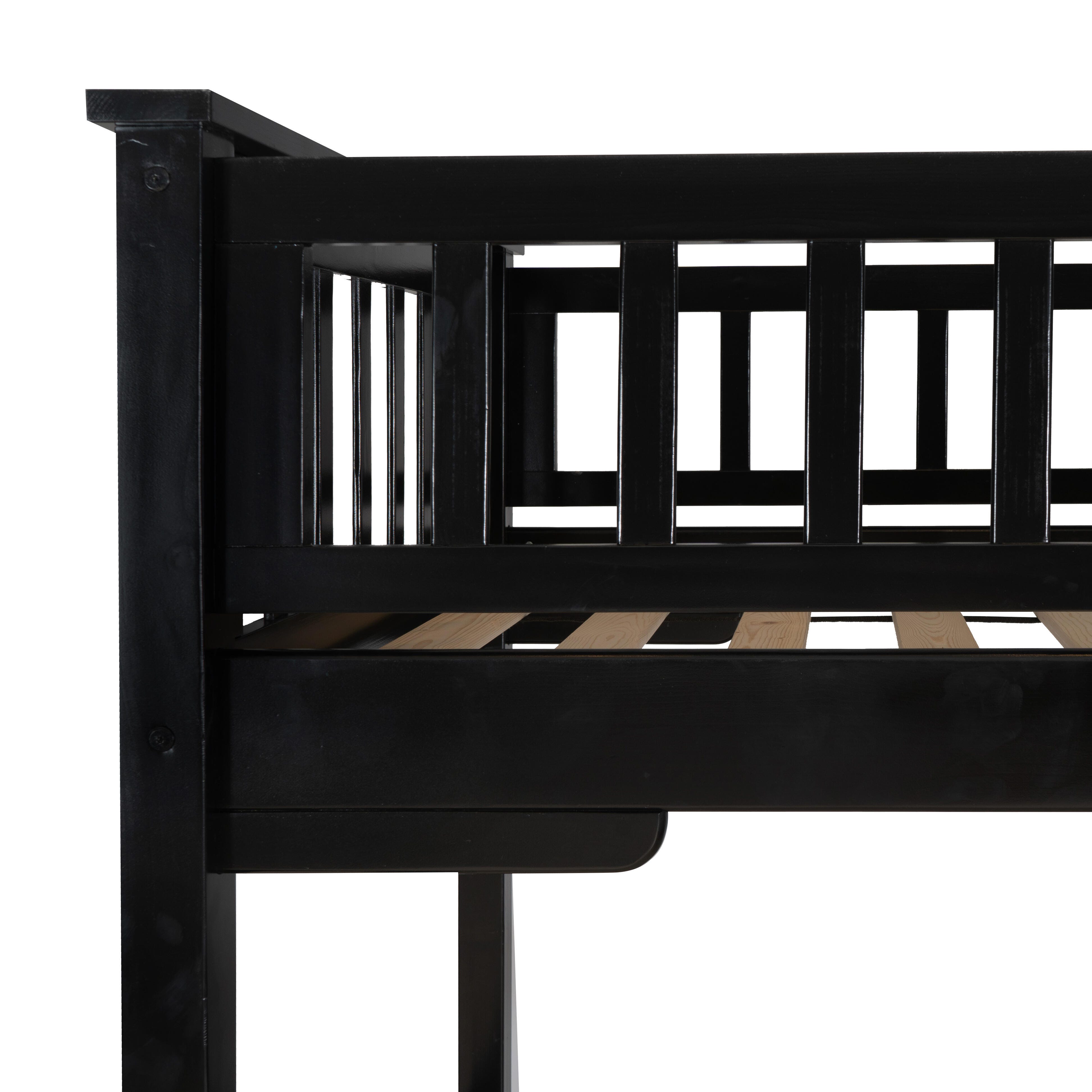 Linon Cale Twin Loft Bed with Storage, Black, large