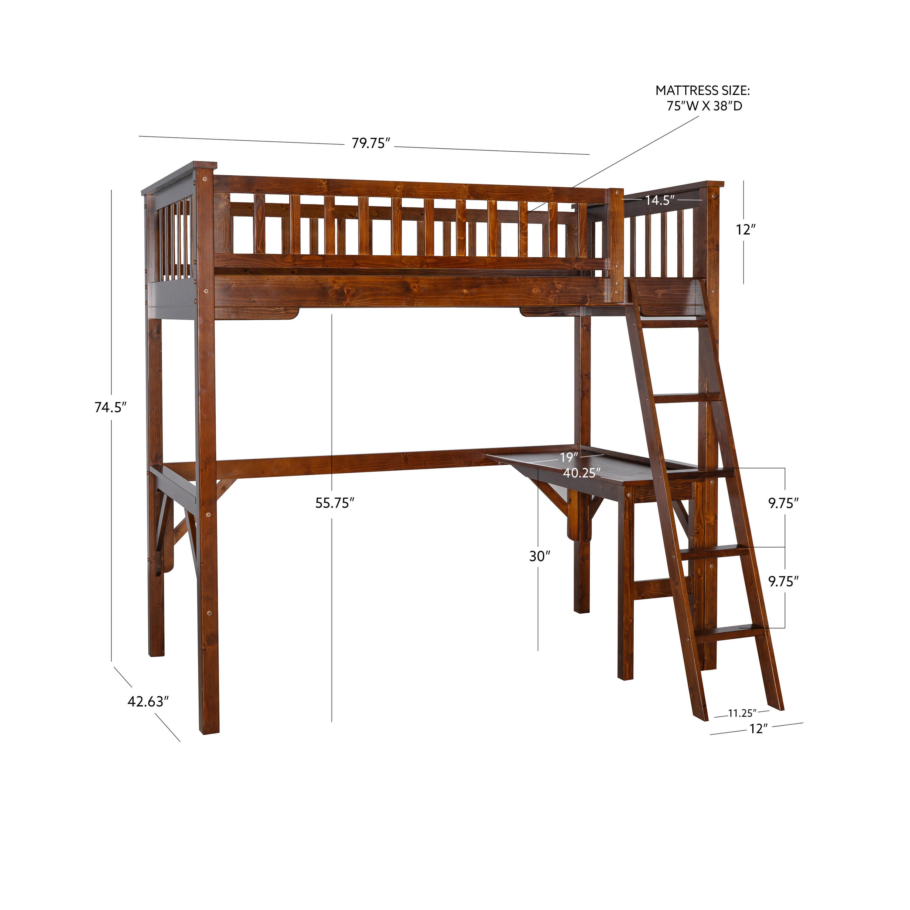 Linon Cale Twin Loft Bed with Storage, Espresso, large