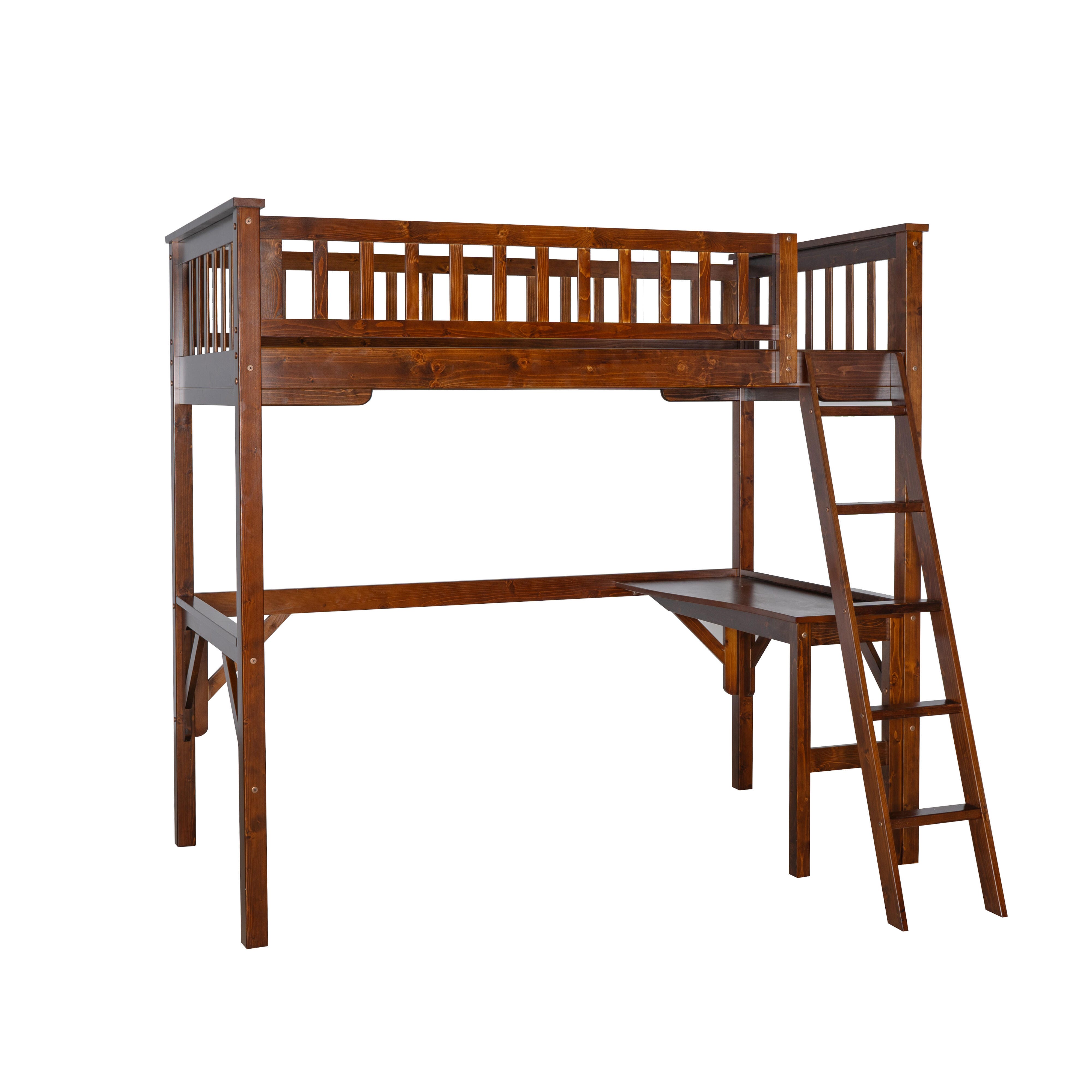 Linon Cale Twin Loft Bed with Storage, Espresso, large