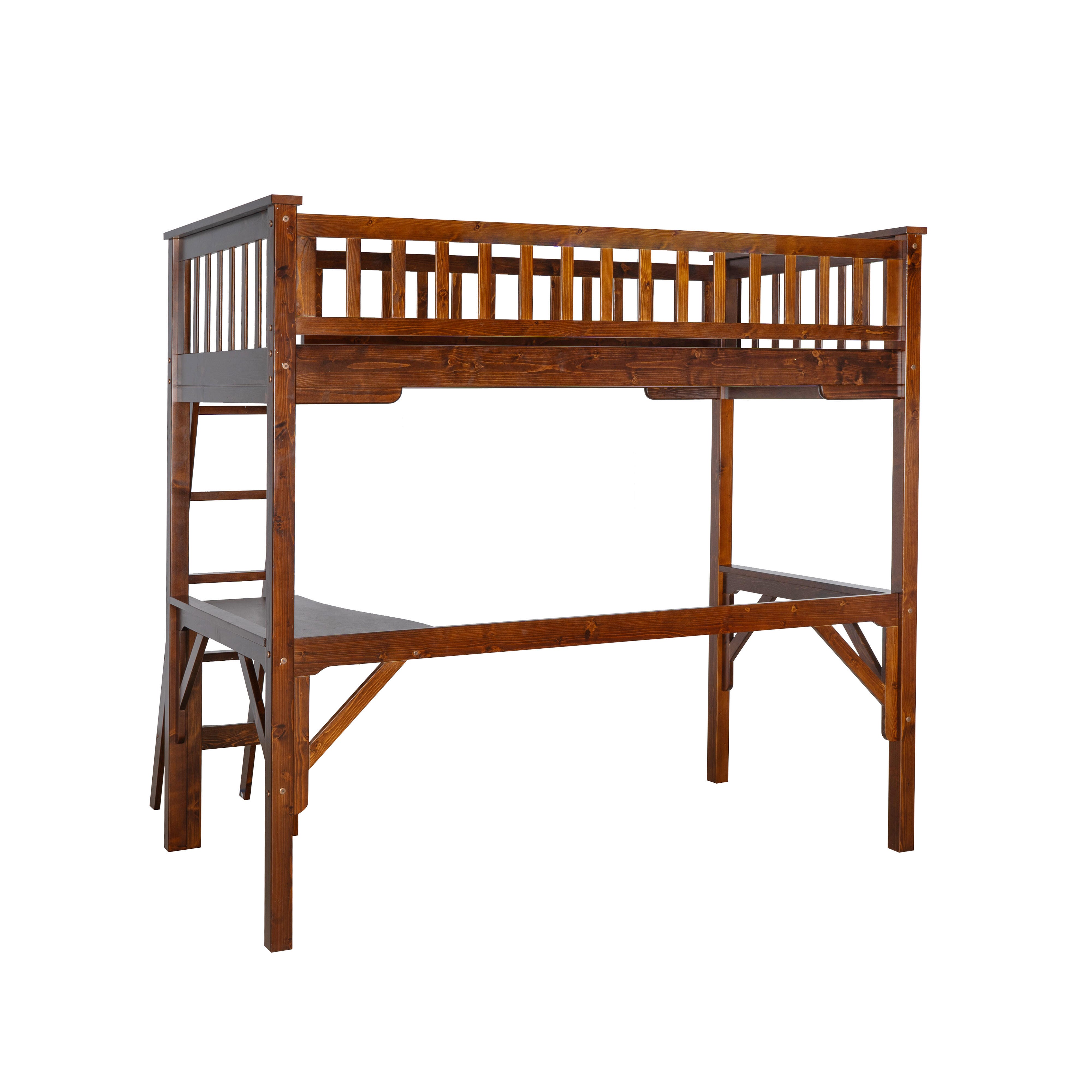 Linon Cale Twin Loft Bed with Storage, Espresso, large