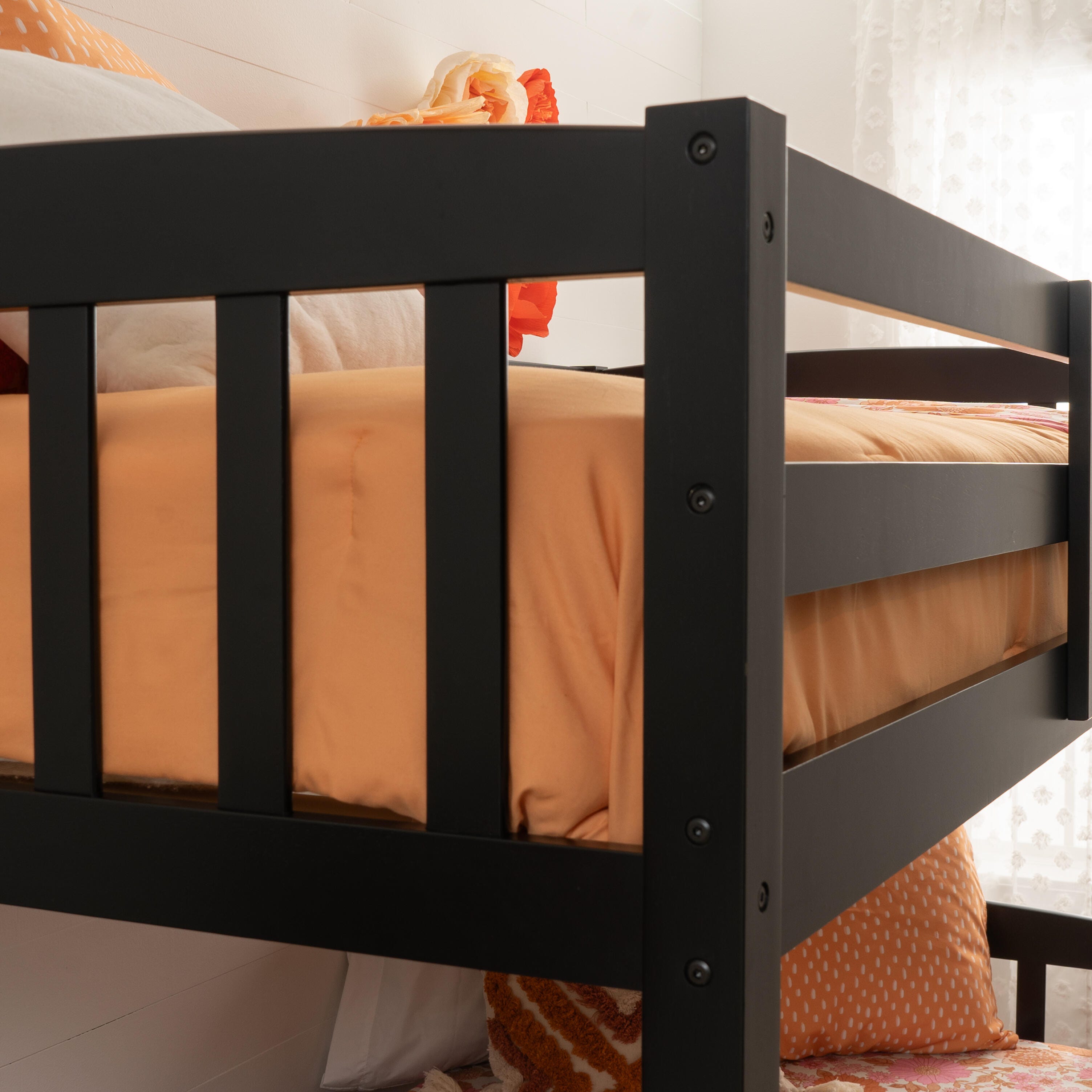 Linon Lyra Twin Bunk Bed, Black, large