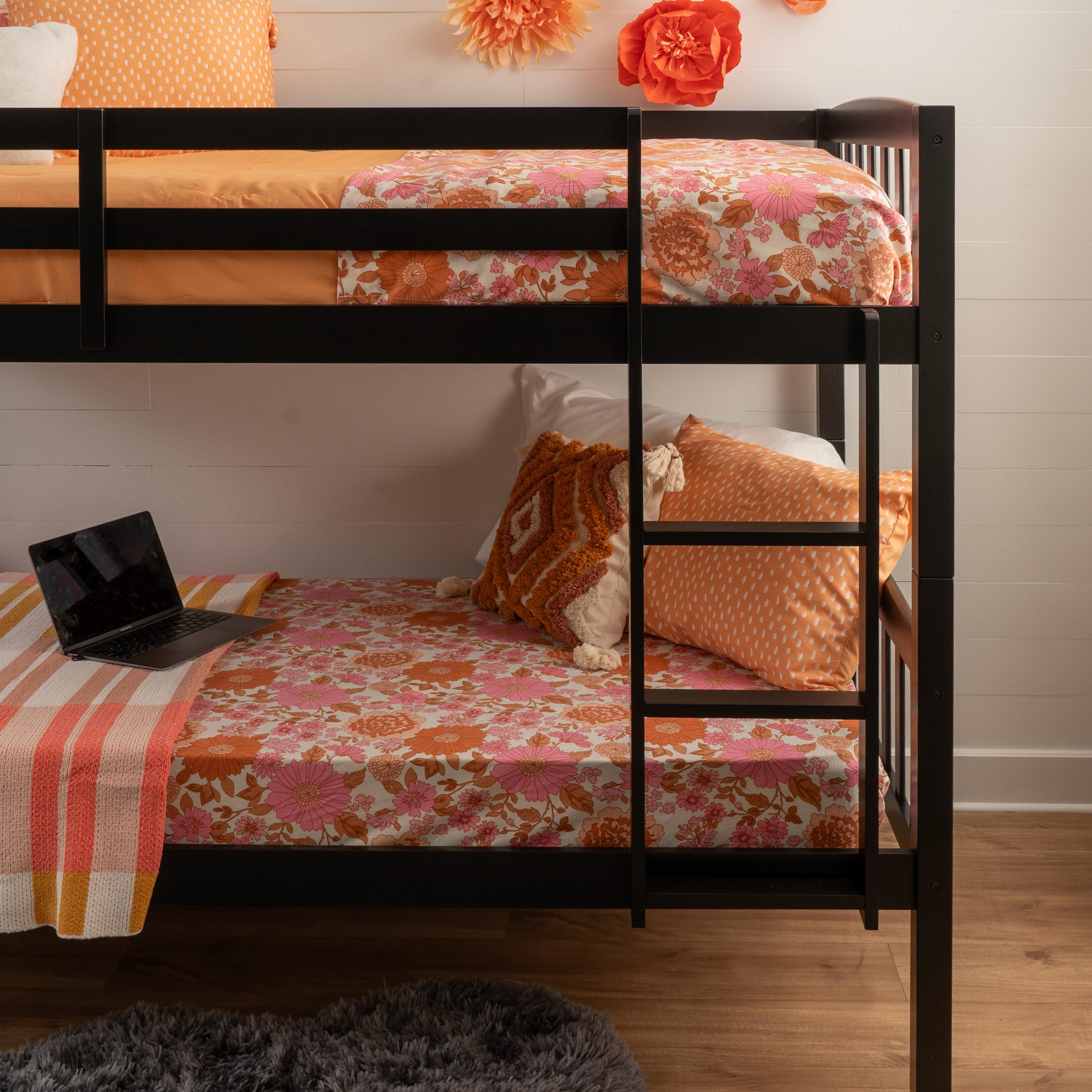 Linon Lyra Twin Bunk Bed, Black, large