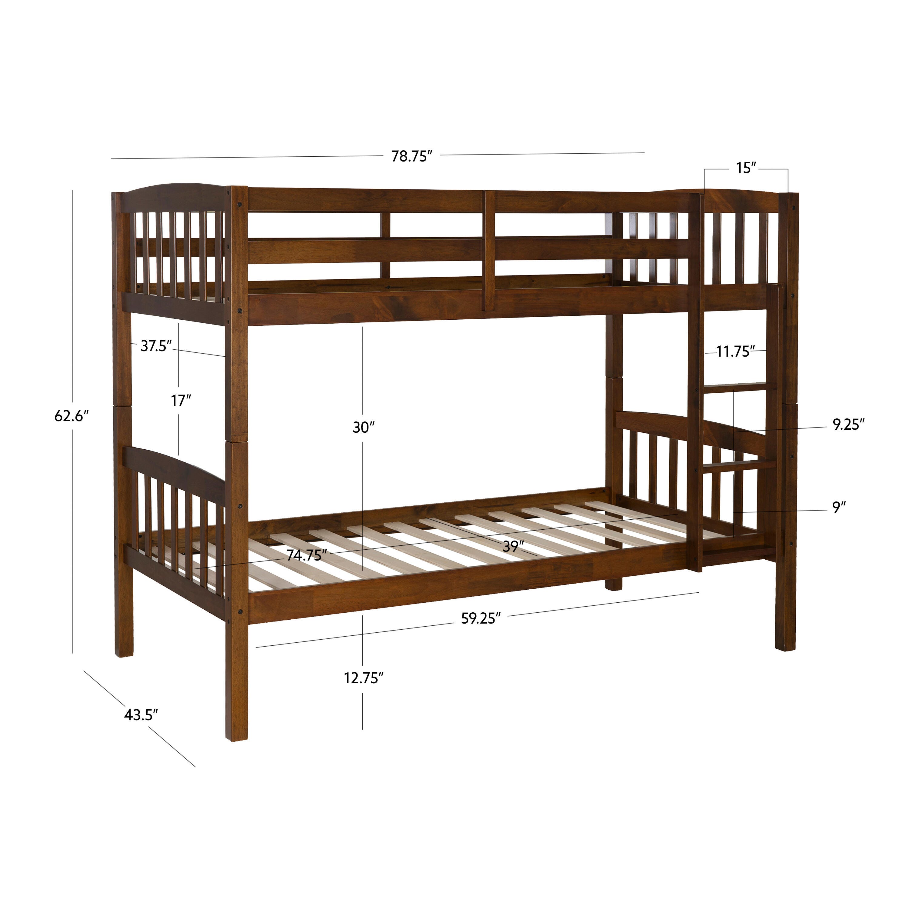Linon Lyra Twin Bunk Bed, Oak, large