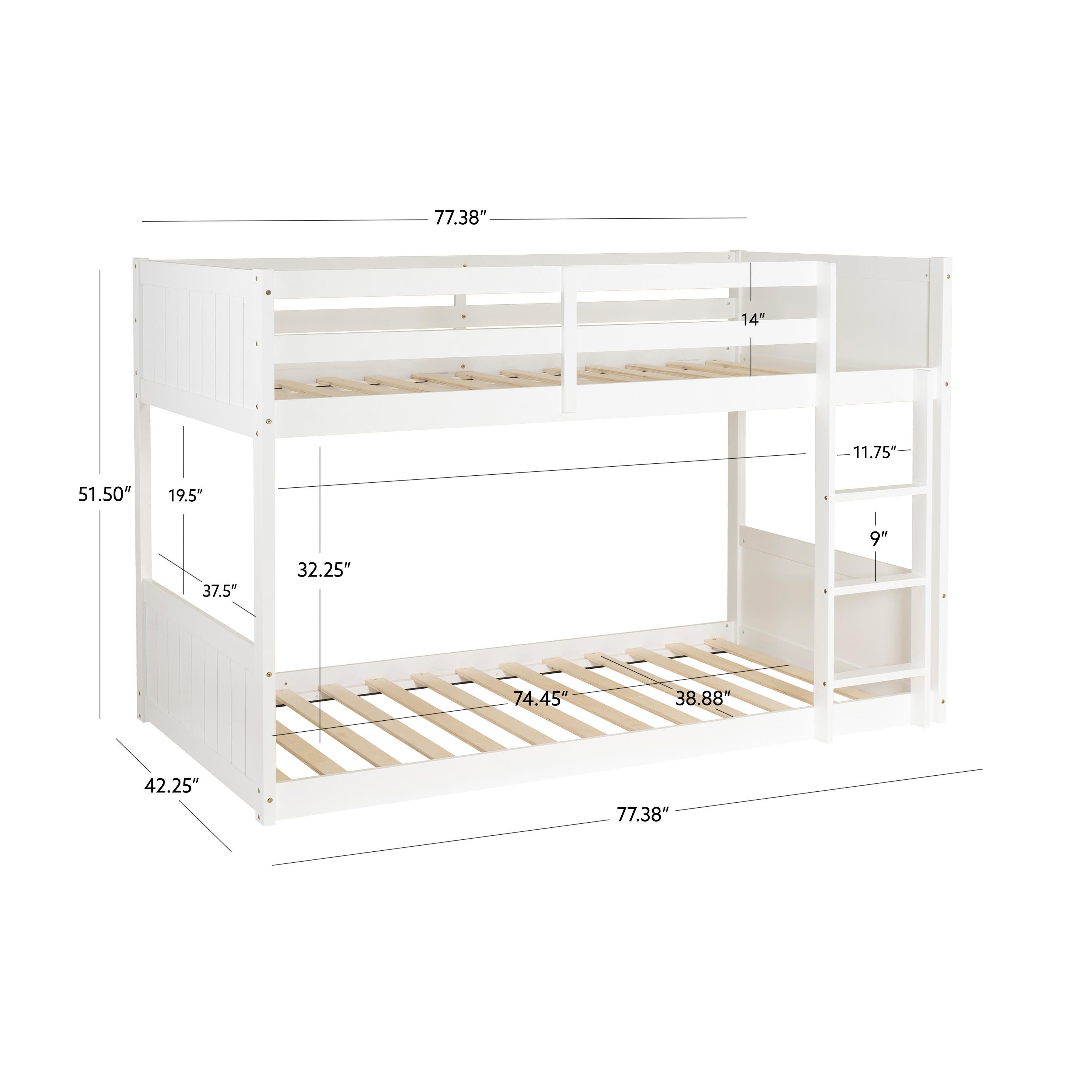 Linon Quinn Twin Bunk Bed, White, large
