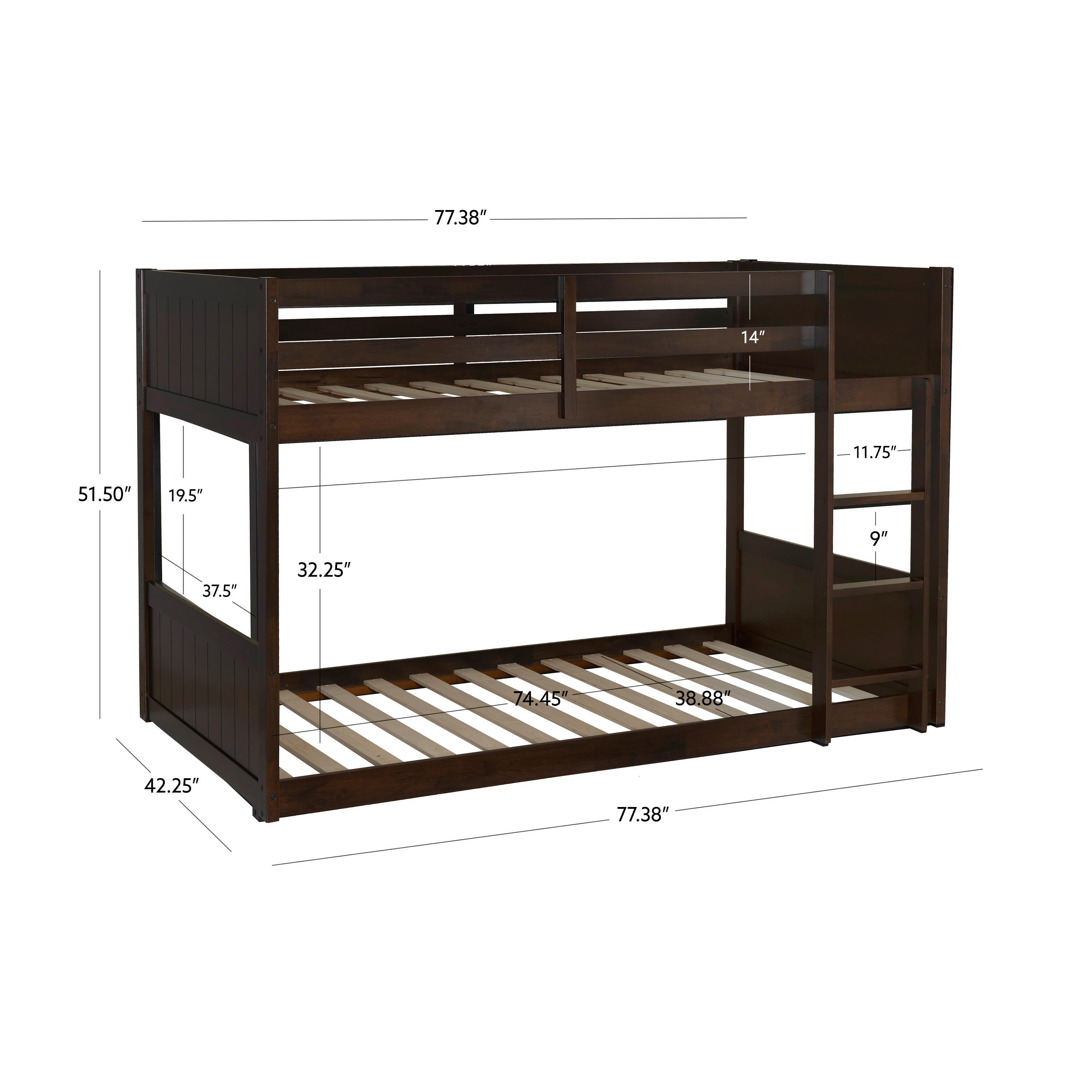 Linon Quinn Twin Bunk Bed, Espresso, large