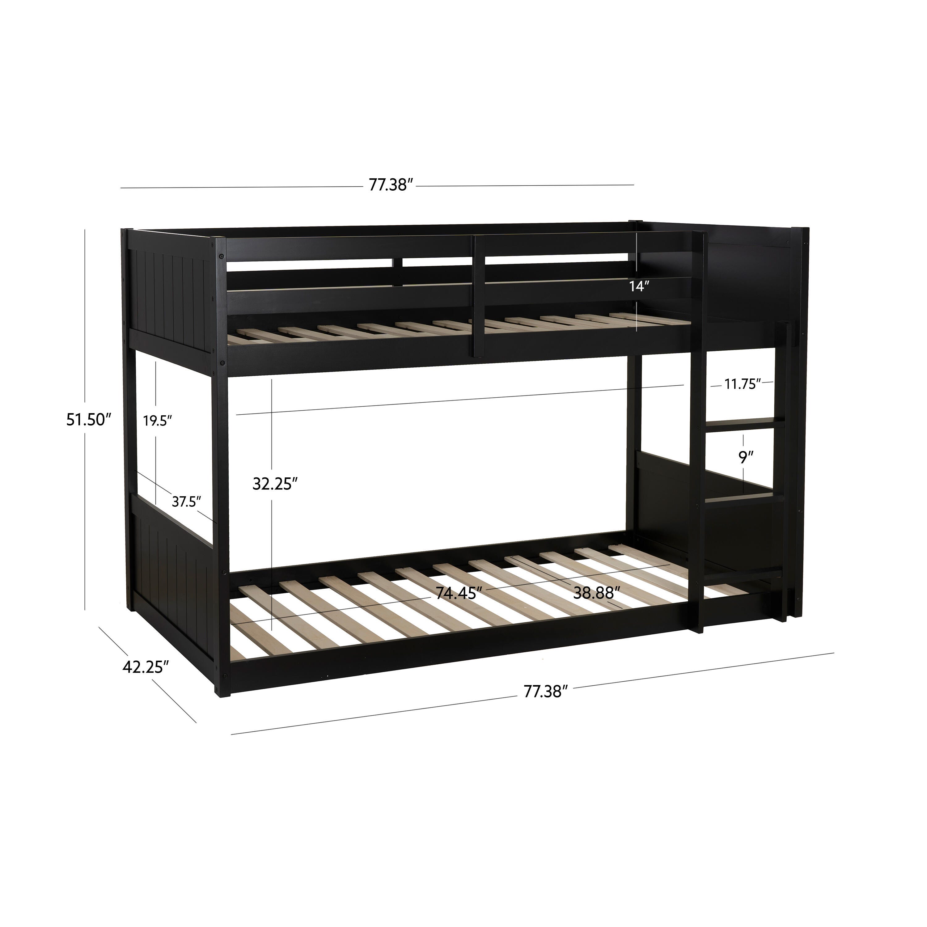 Linon Quinn Twin Bunk Bed, Black, large