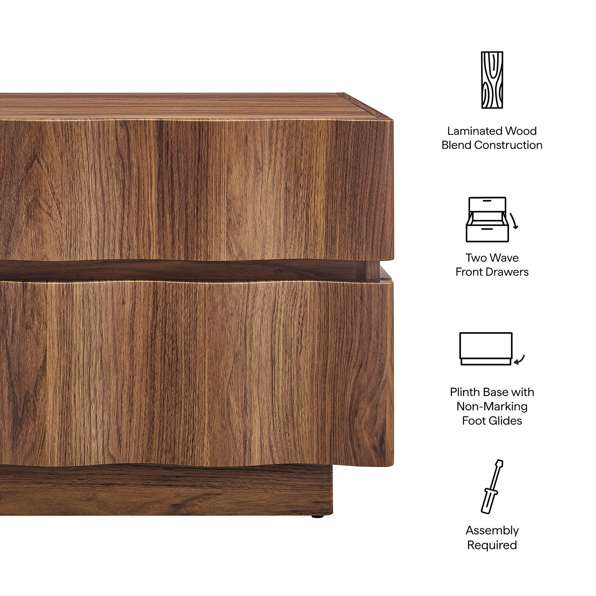 Modway Isola 22" 2 Drawer Nightstand, Walnut, large
