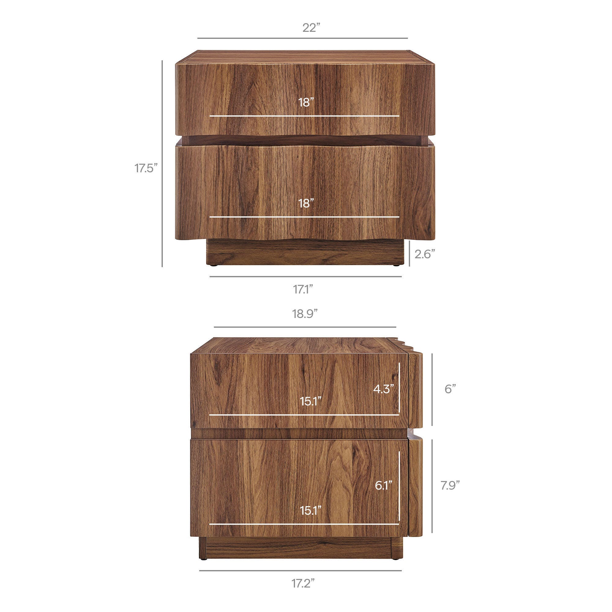 Modway Isola 22" 2 Drawer Nightstand, Walnut, large