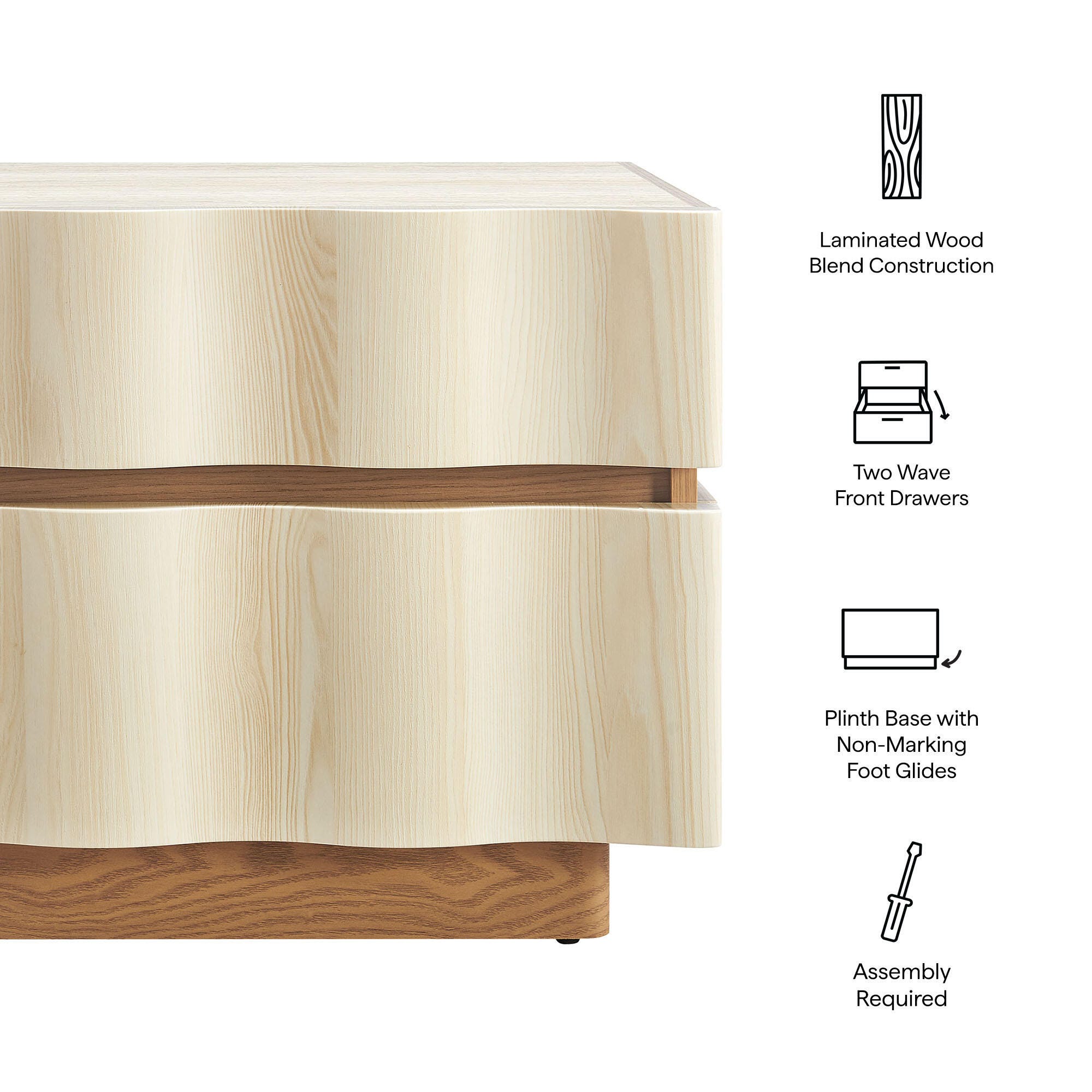 Modway Isola 22" 2 Drawer Nightstand, Light Oak, large