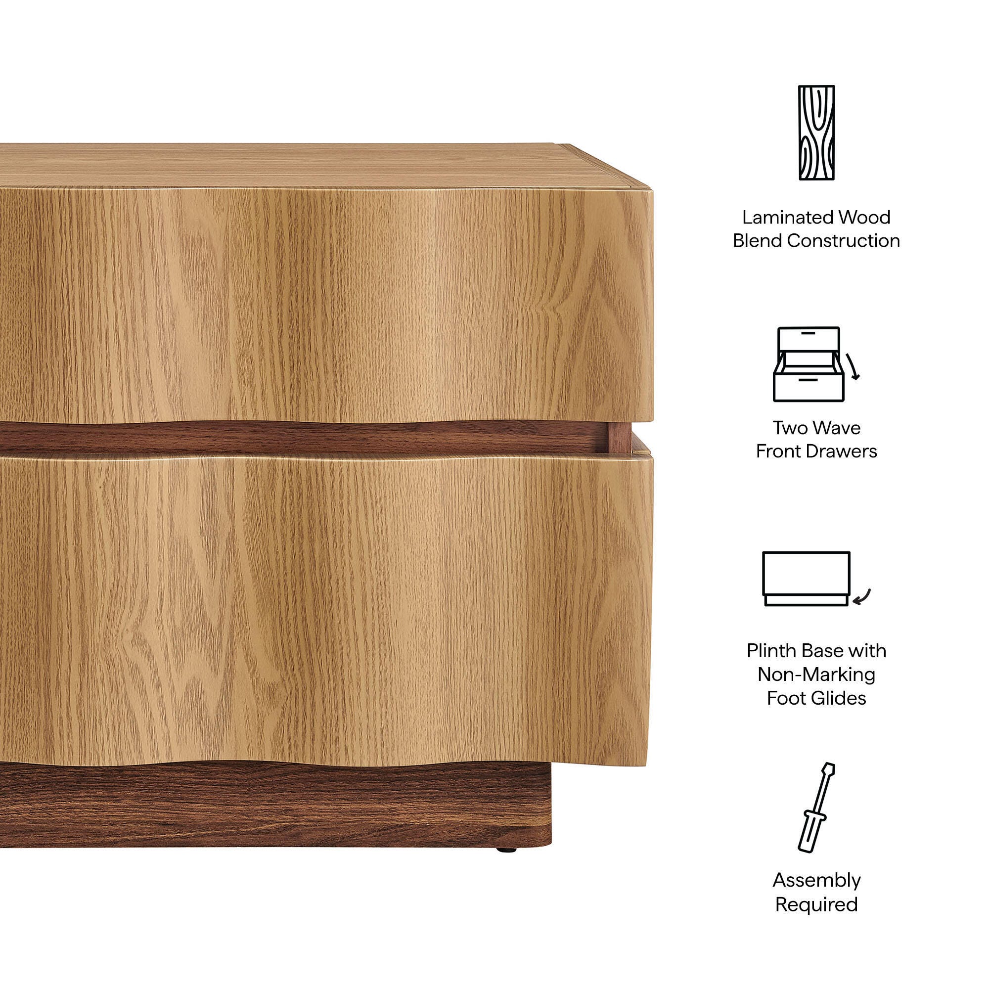 Modway Isola 22" 2 Drawer Nightstand, Natural Oak, large