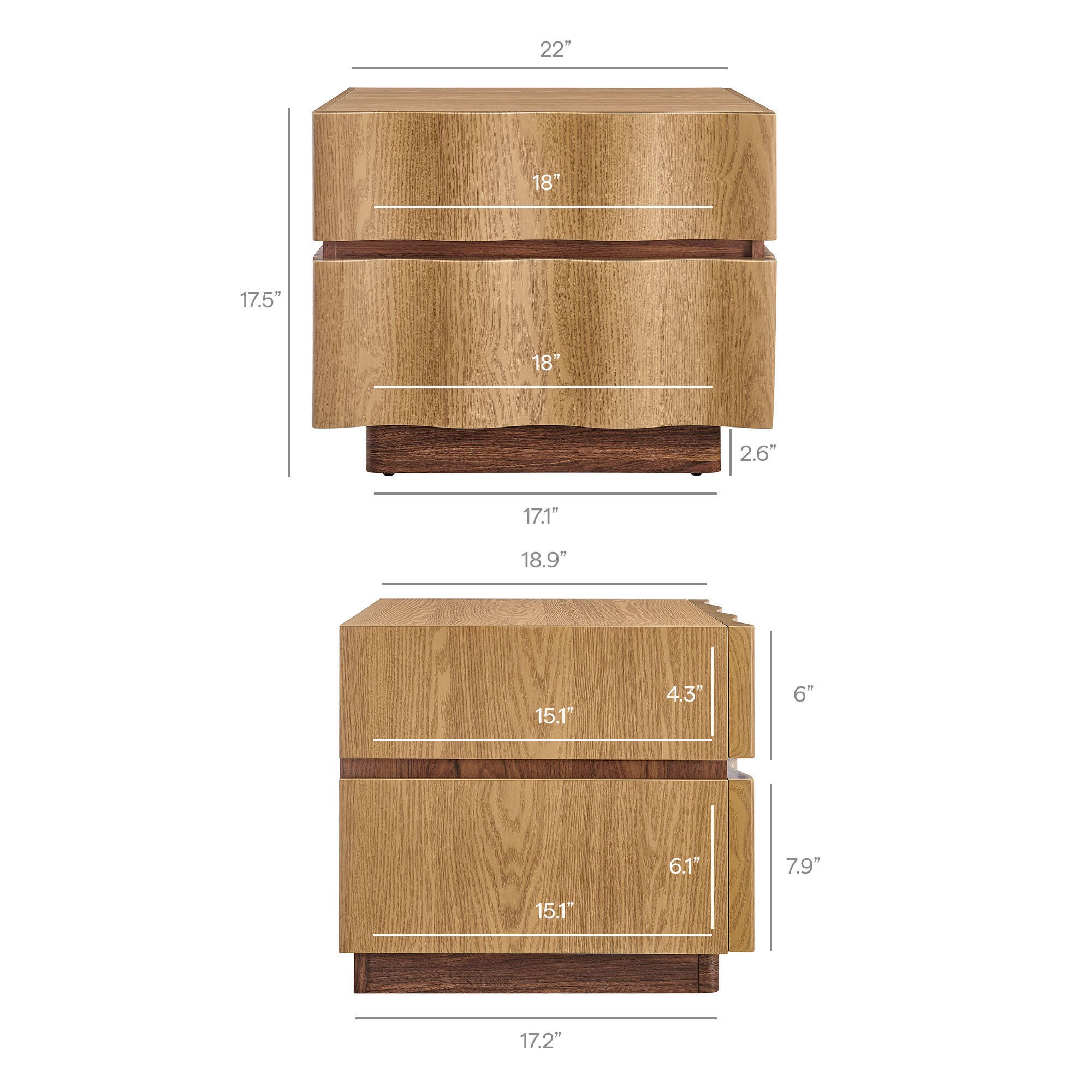 Modway Isola 22" 2 Drawer Nightstand, Natural Oak, large