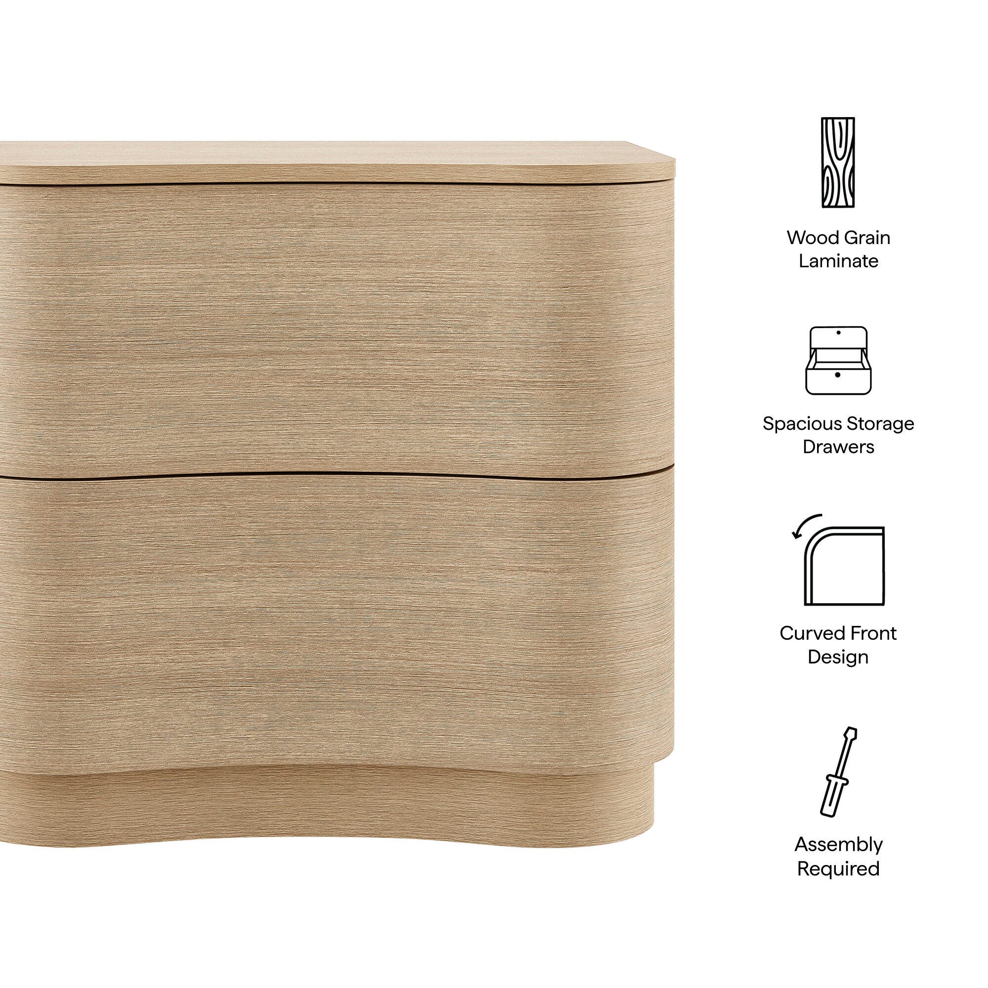 Modway Mirae 24" 2 Drawer Nightstand, Sand Oak, large