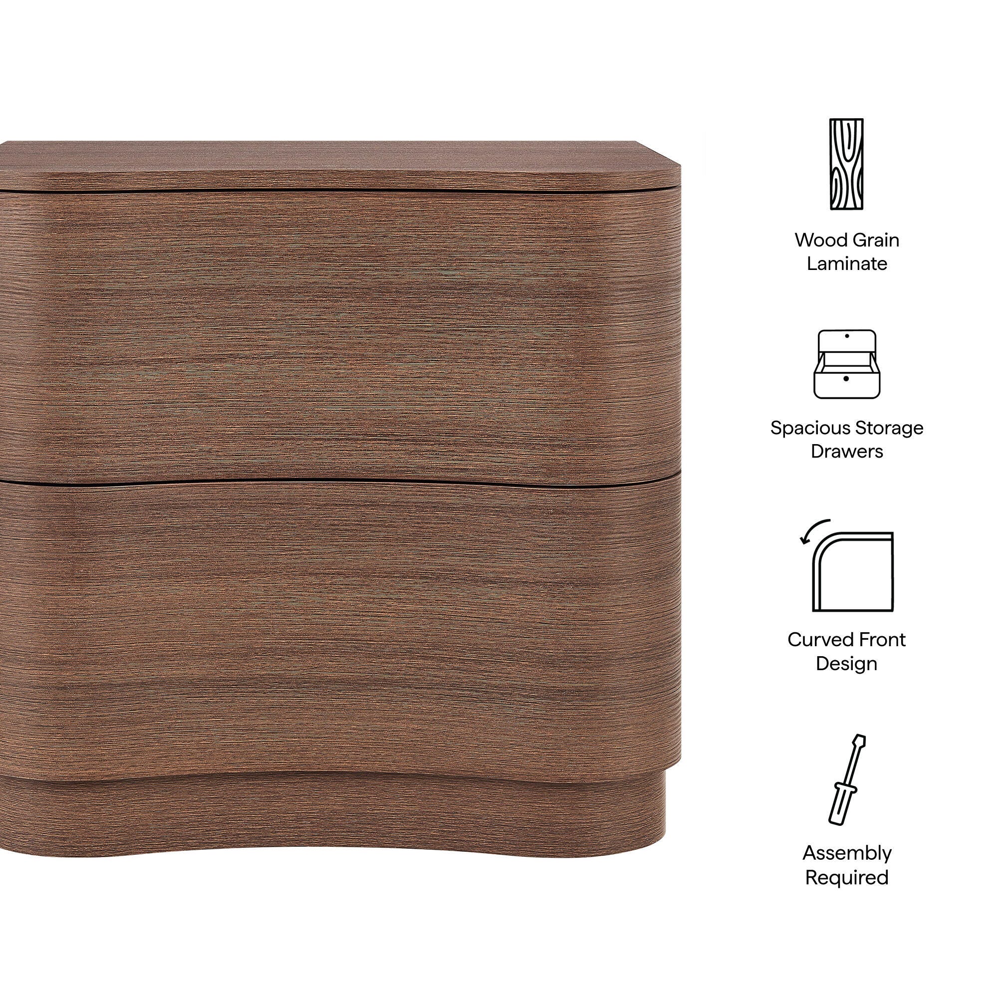 Modway Mirae 24" 2 Drawer Nightstand, Mocha Walnut, large