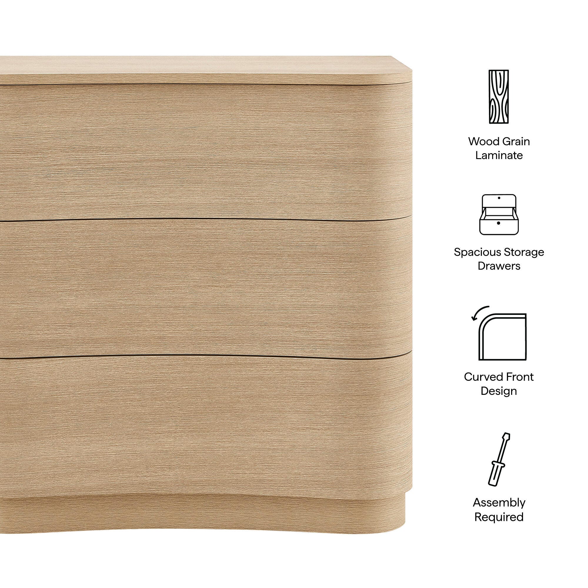 Modway Mirae 3 Drawer Dresser, Light Brown, large