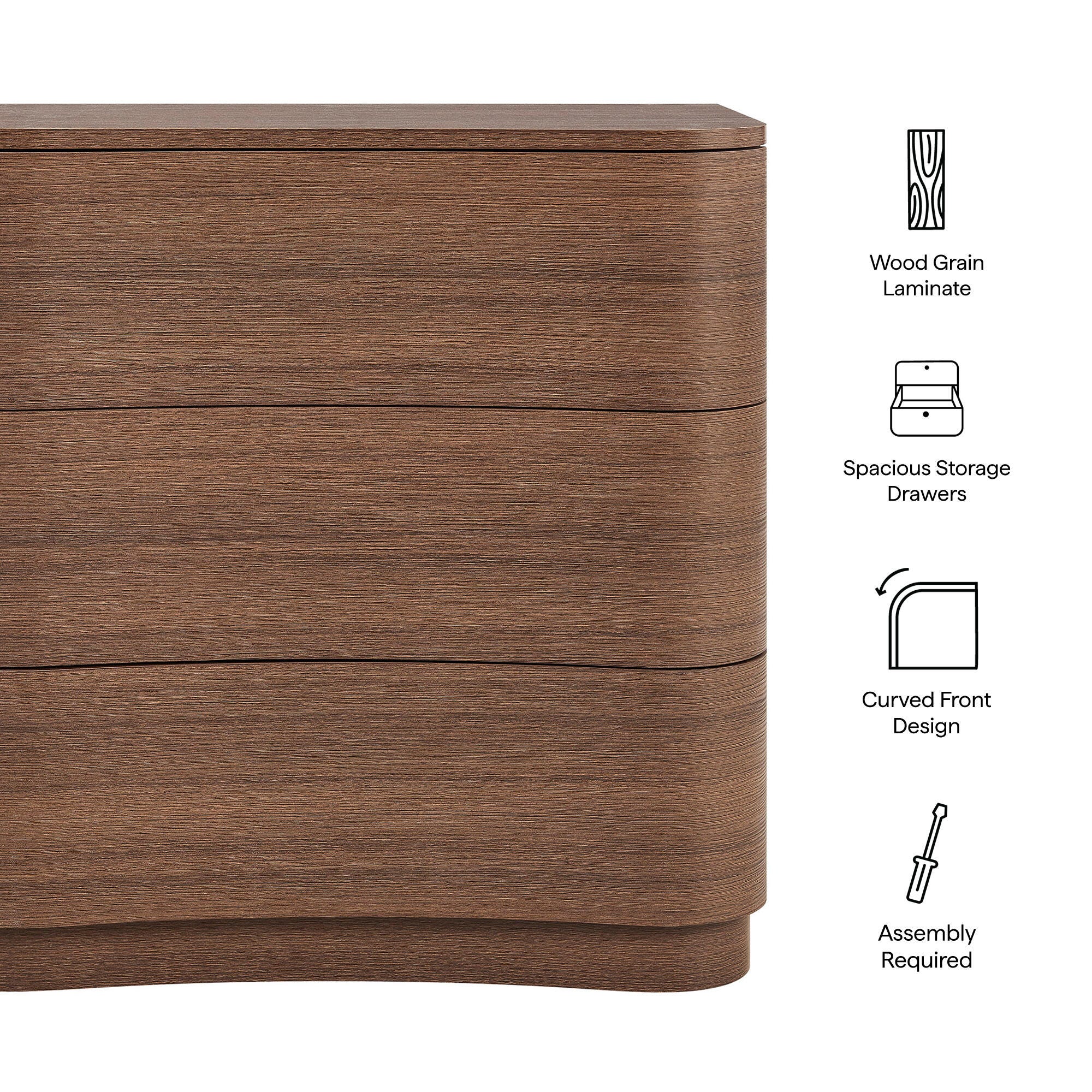 Modway Mirae 3 Drawer Dresser, Brushed Brown, large