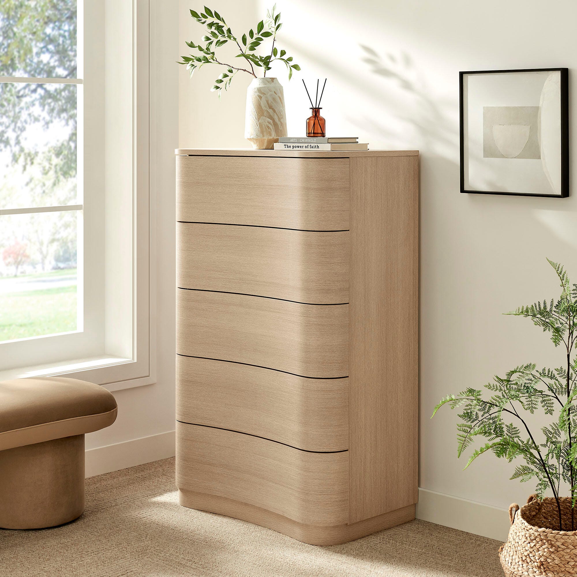 Modway Mirae 5 Drawer Dresser, Light Brown, rollover