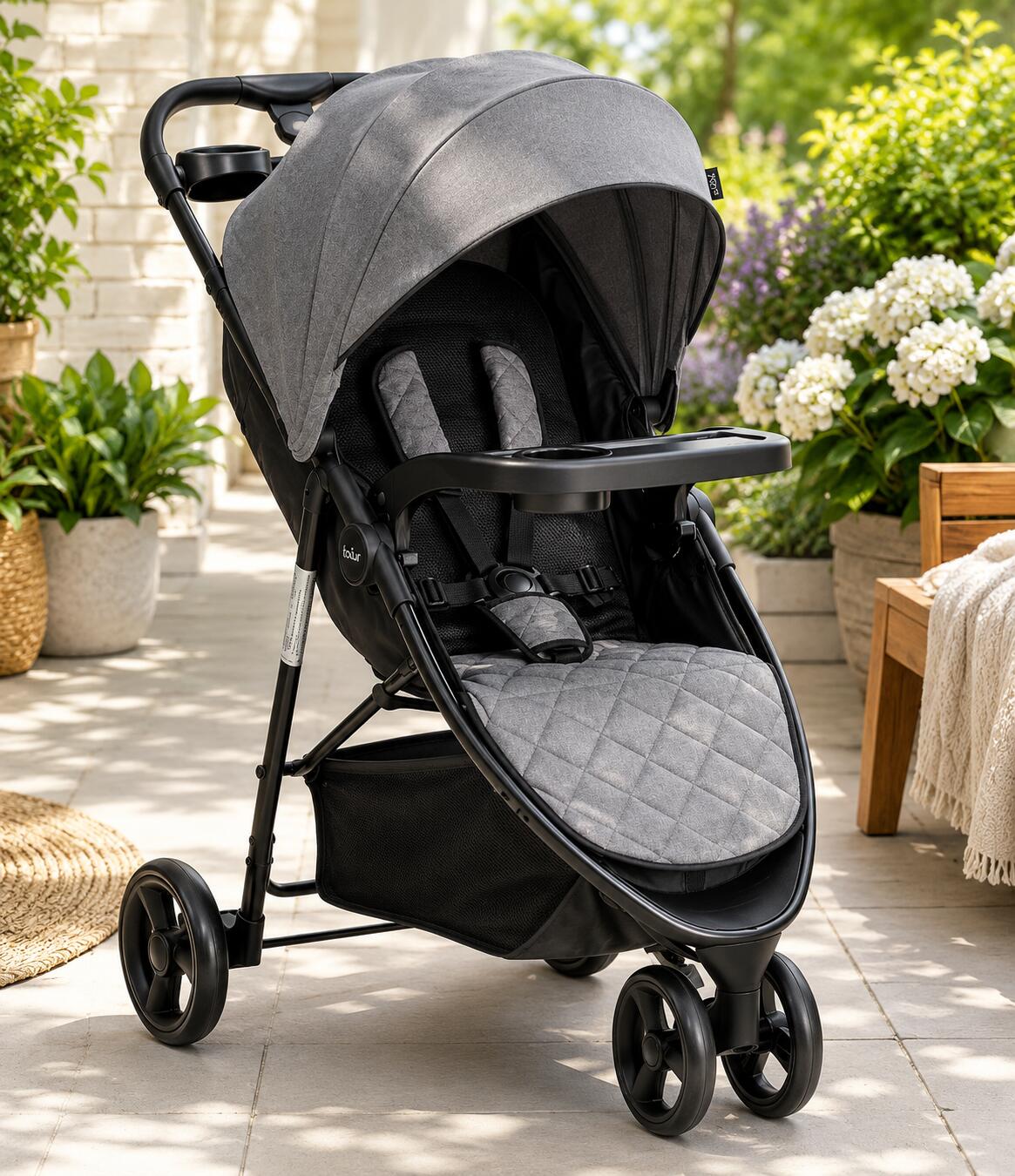 Evolur Breeze Stroller, Gray/Black, large