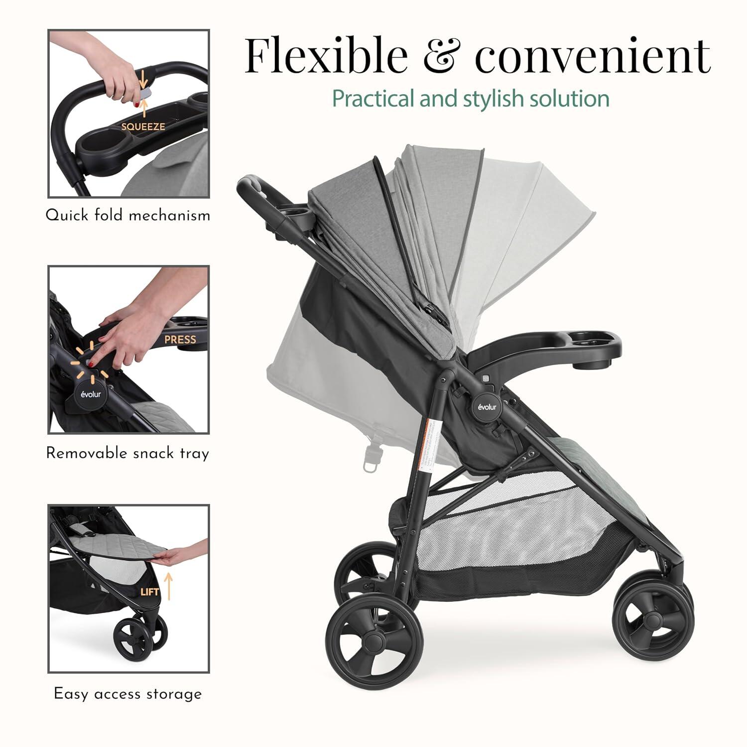 Evolur Breeze Stroller, Gray/Black, large