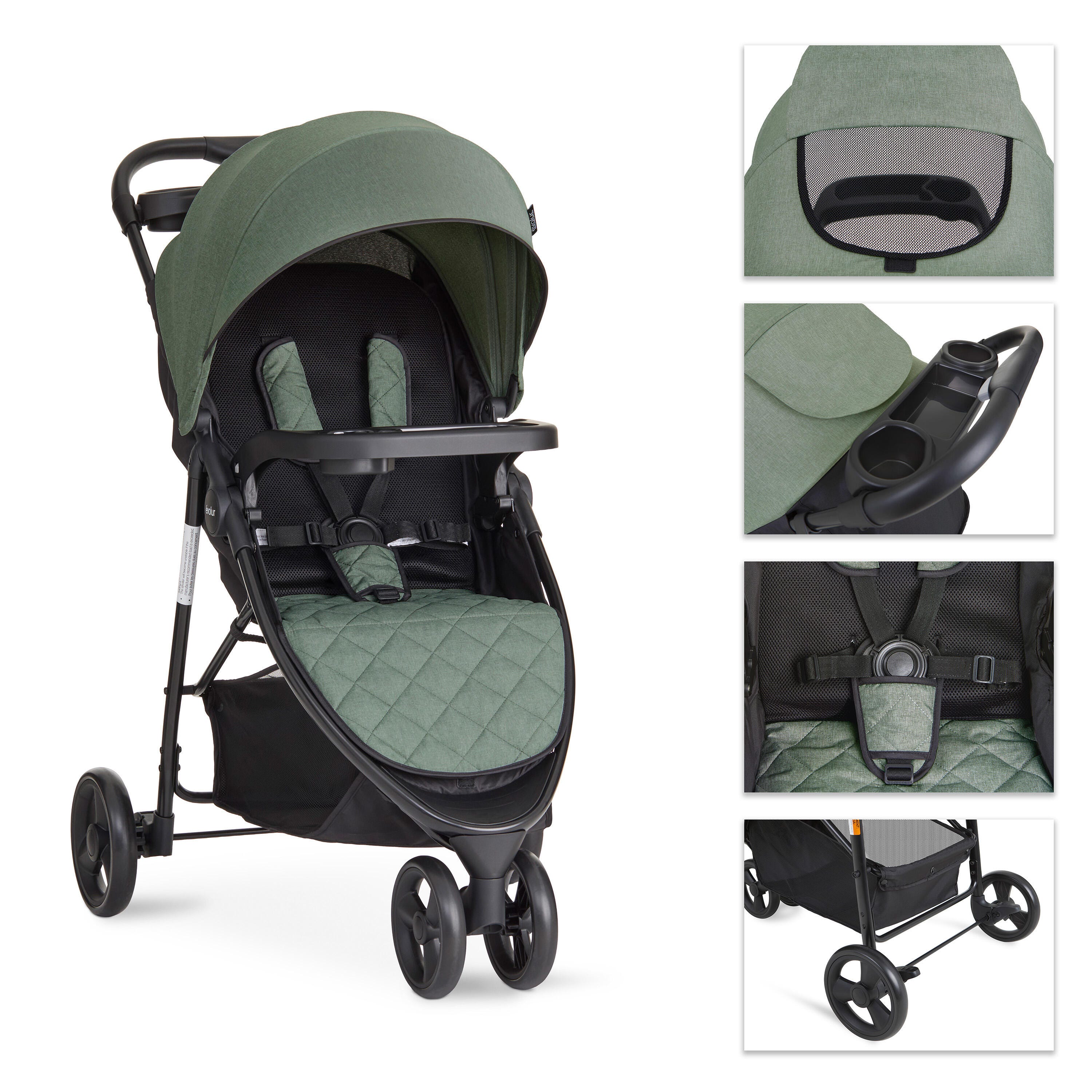 Evolur Breeze Stroller, Green/Black, large