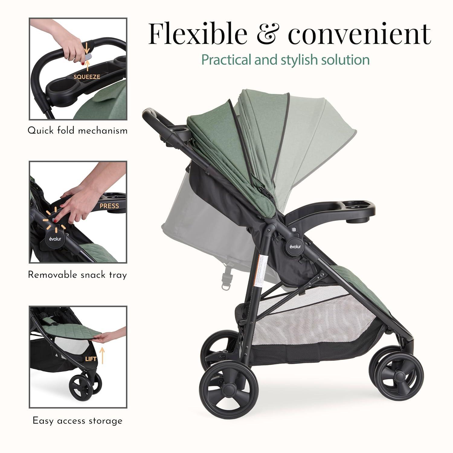Evolur Breeze Stroller, Green/Black, large